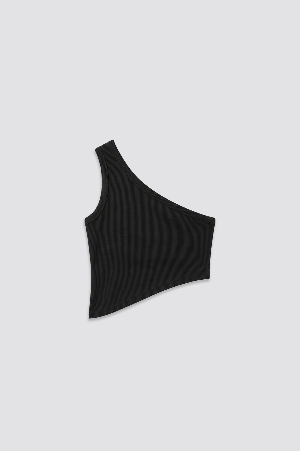 Black Ribbed One Shoulder Crop Top