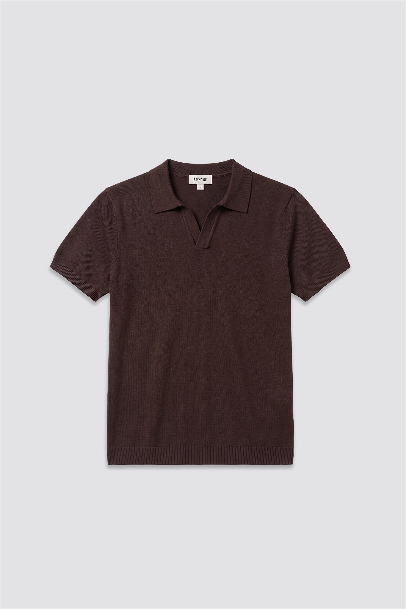 03C Relaxed Brown Knit V-Neck Polo Shirt