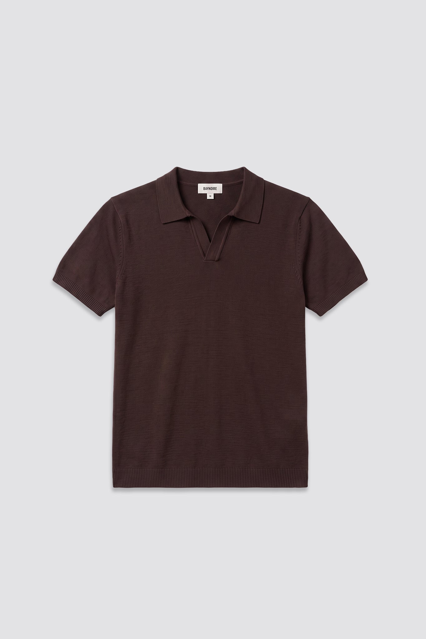 03C Relaxed Brown Knit V-Neck Polo Shirt