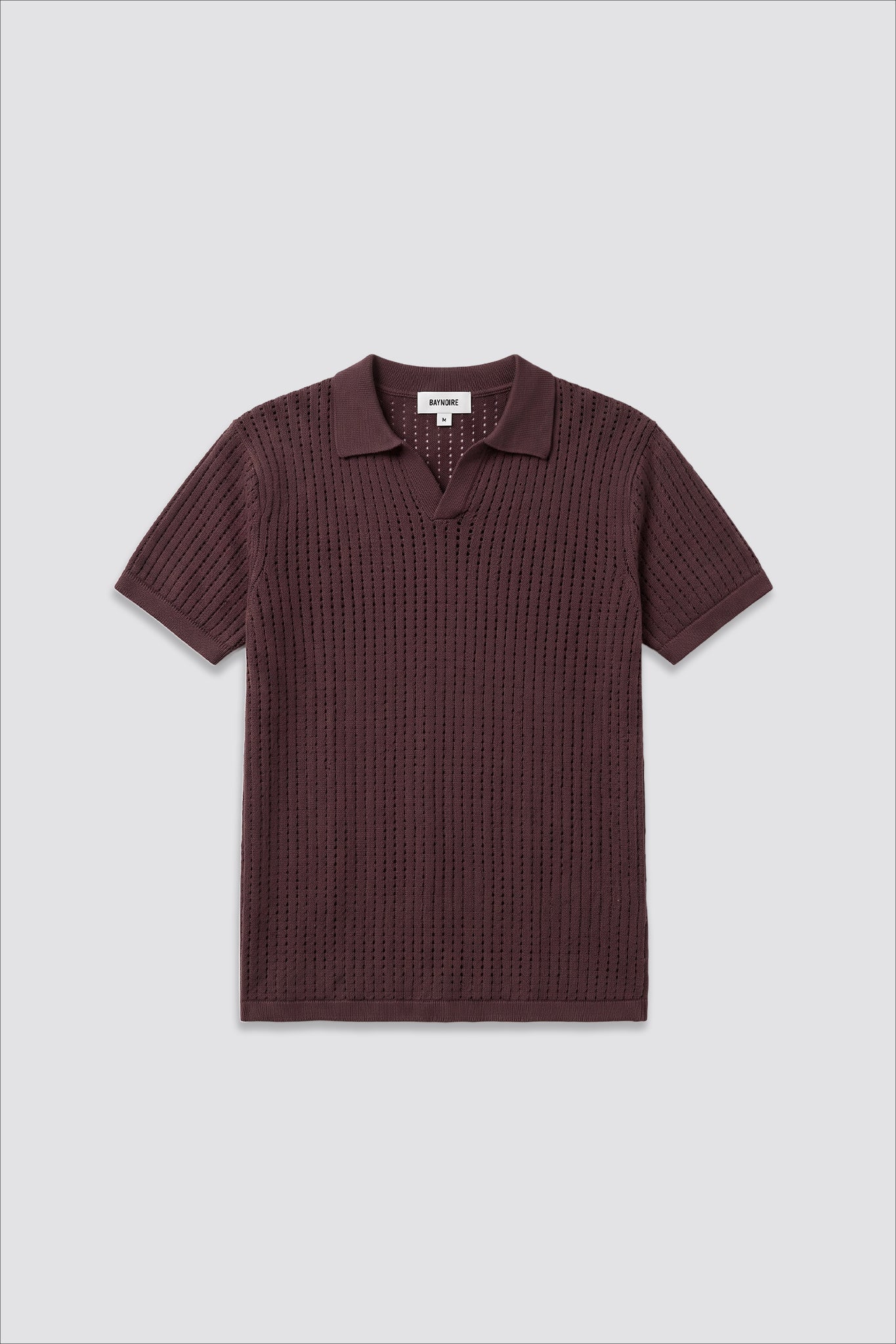 03C Relaxed Brown Vertical Textured Polo Shirt