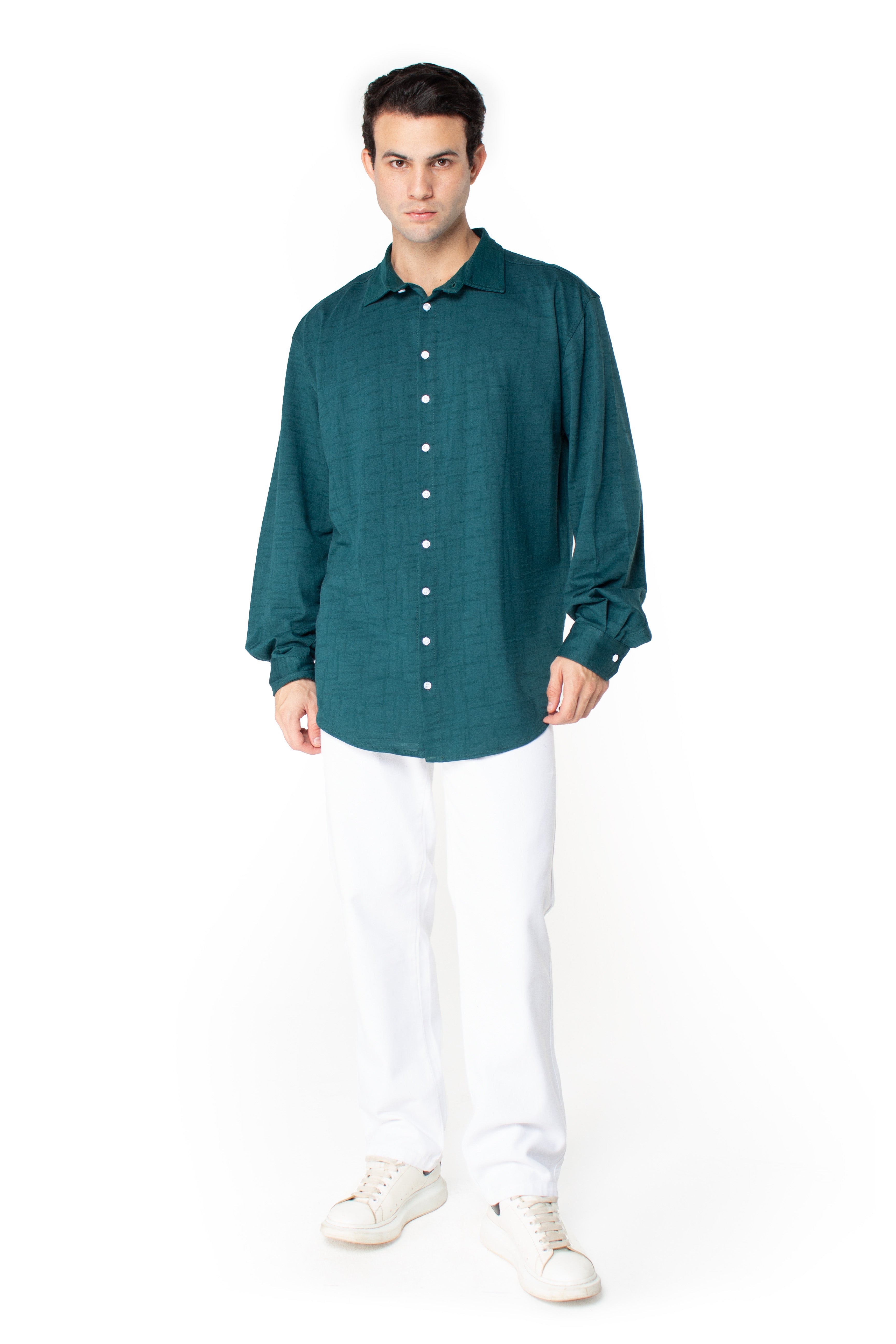 Teal Jacquard Long-Sleeve Shirt