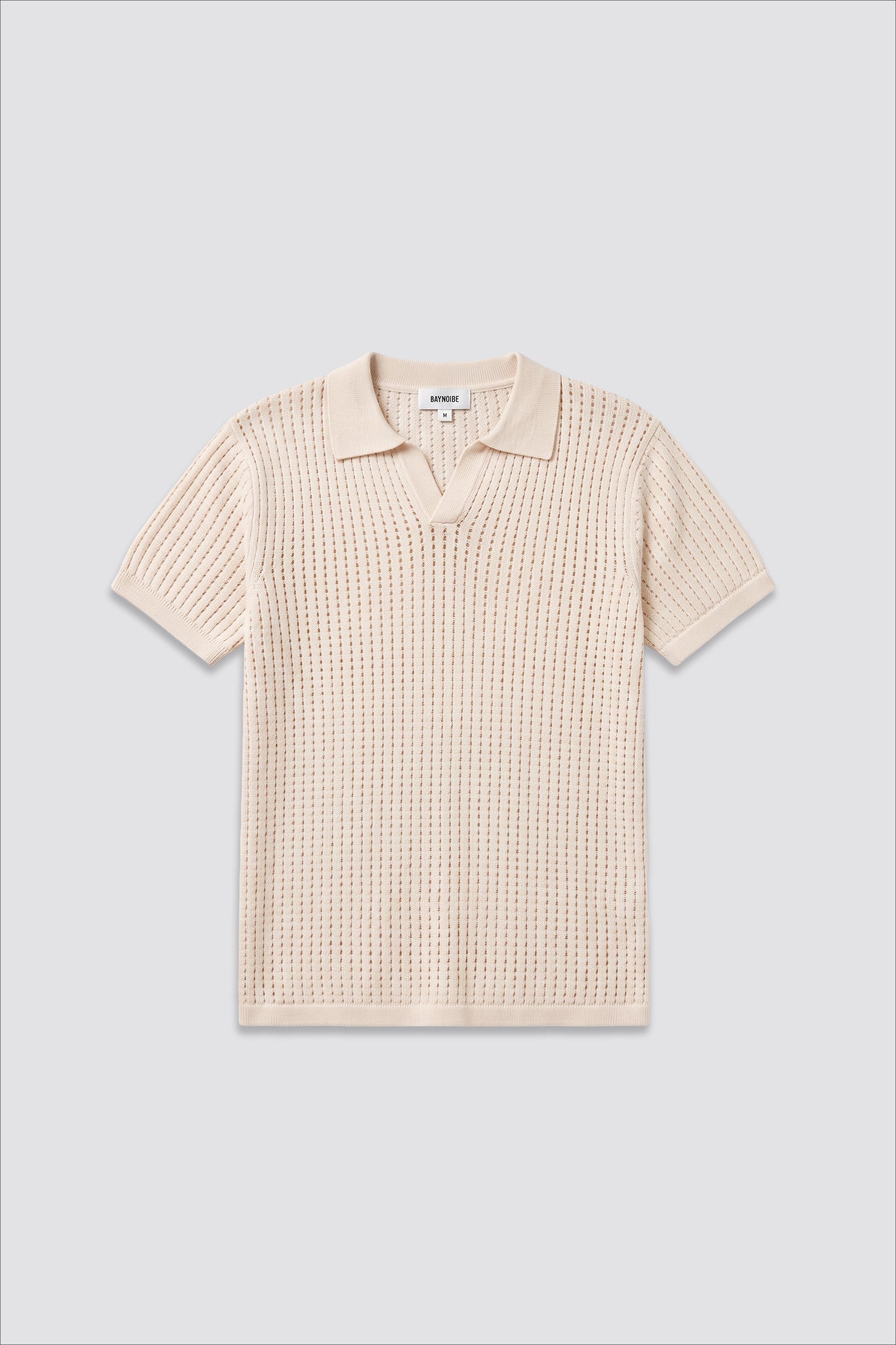 03C Relaxed Cream Vertical Textured Polo Shirt