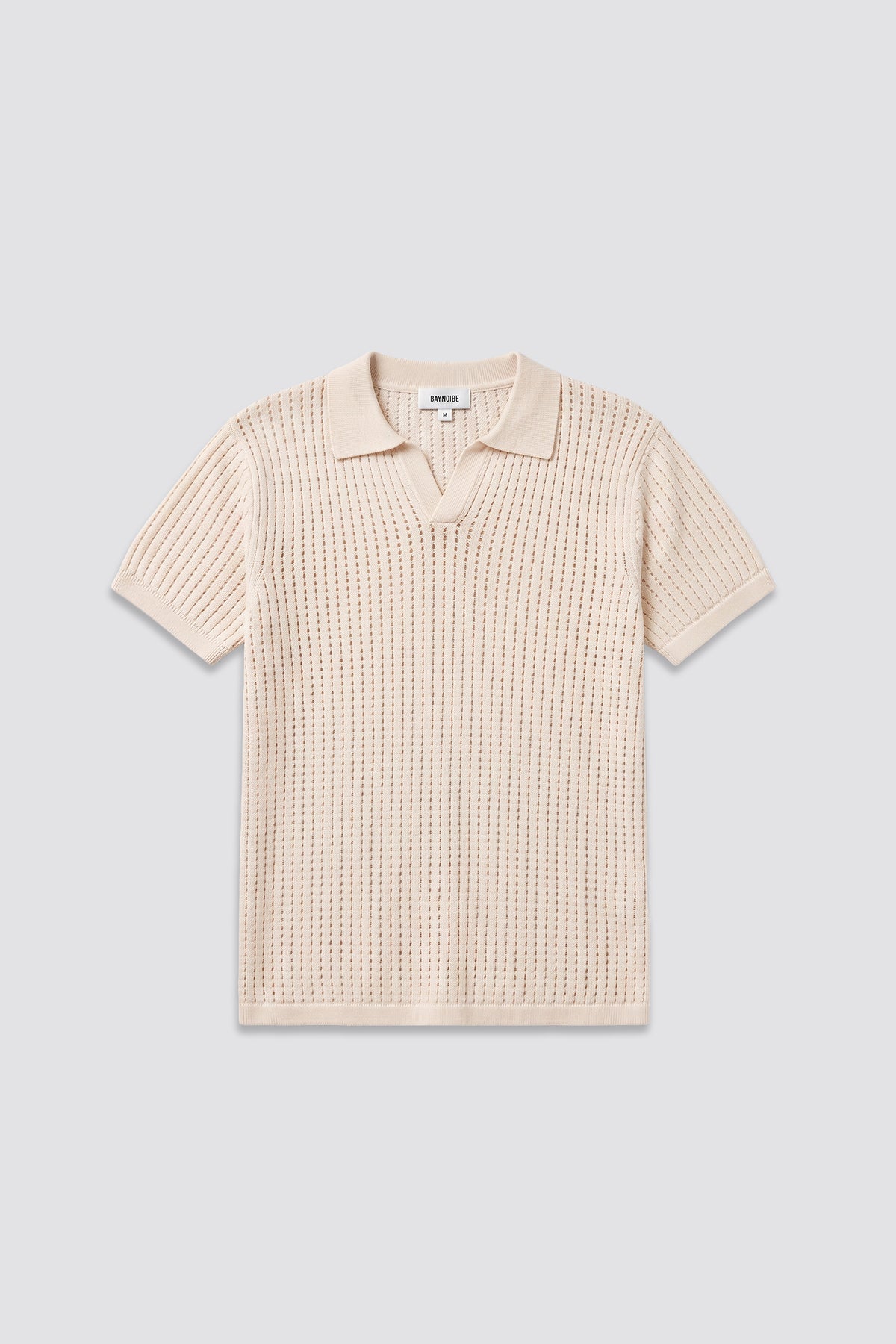 03C Relaxed Cream Vertical Textured Polo Shirt