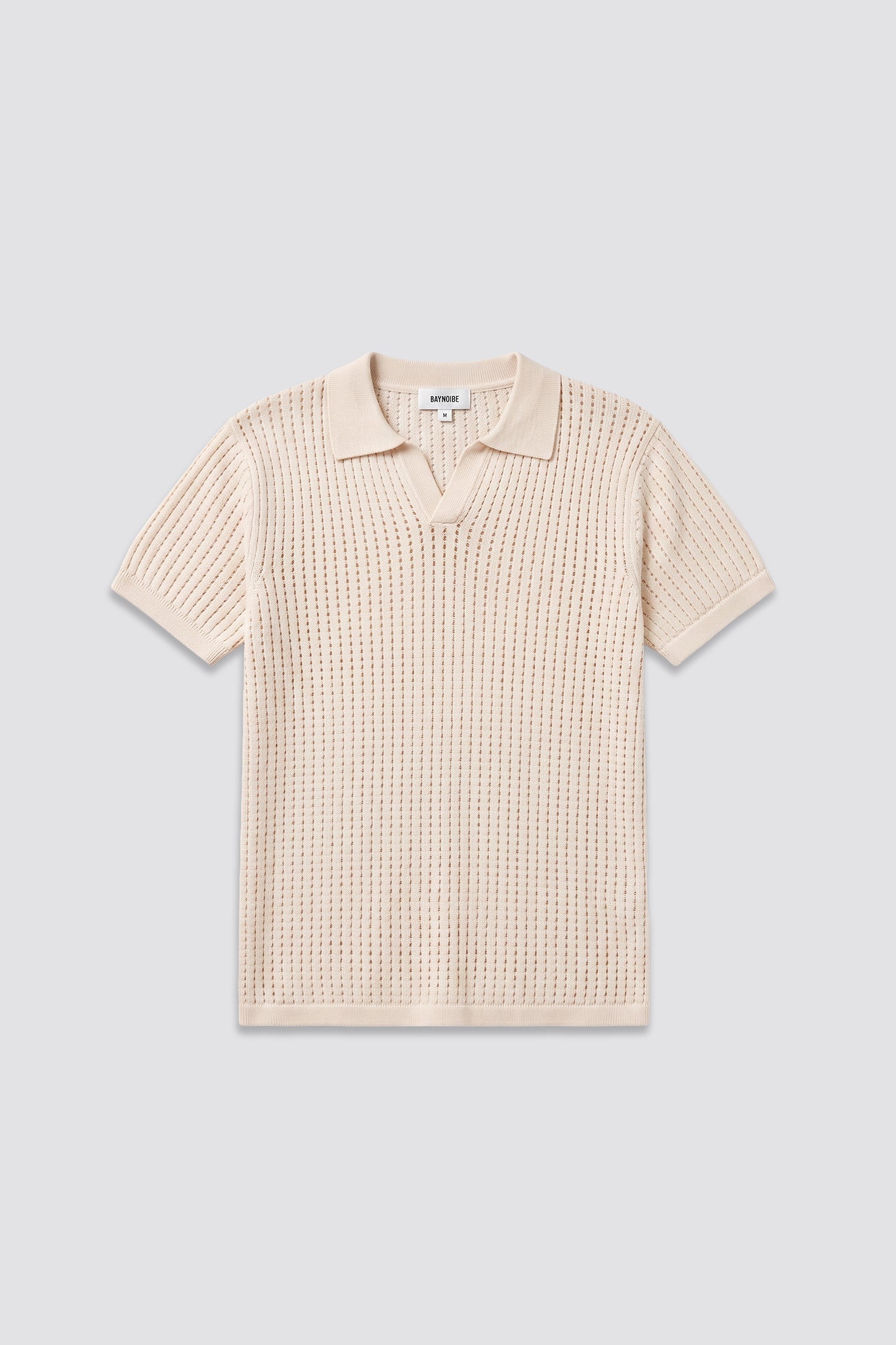 03C Relaxed Cream Vertical Textured Polo Shirt