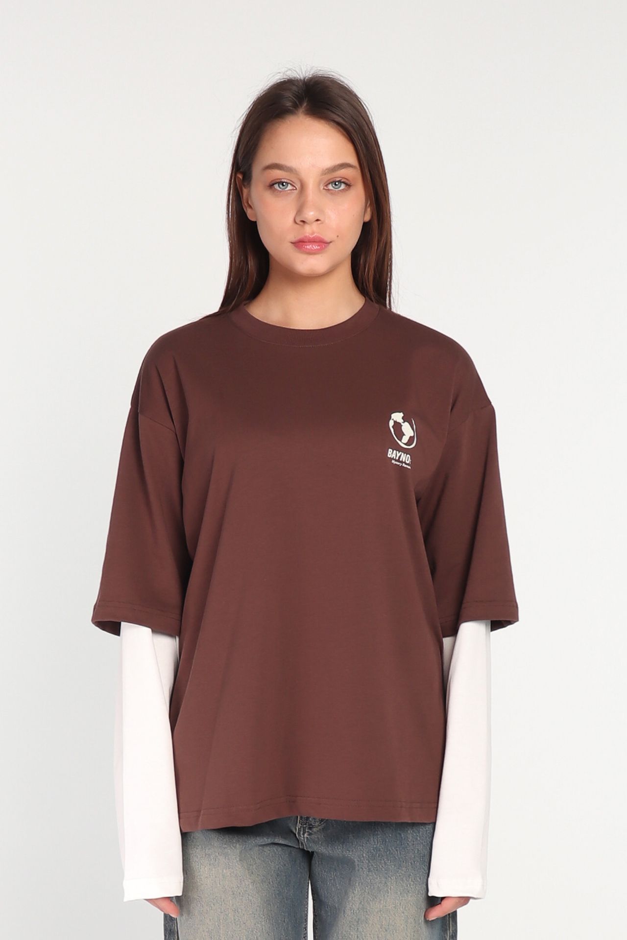 Brown Double Sleeve T-shirt