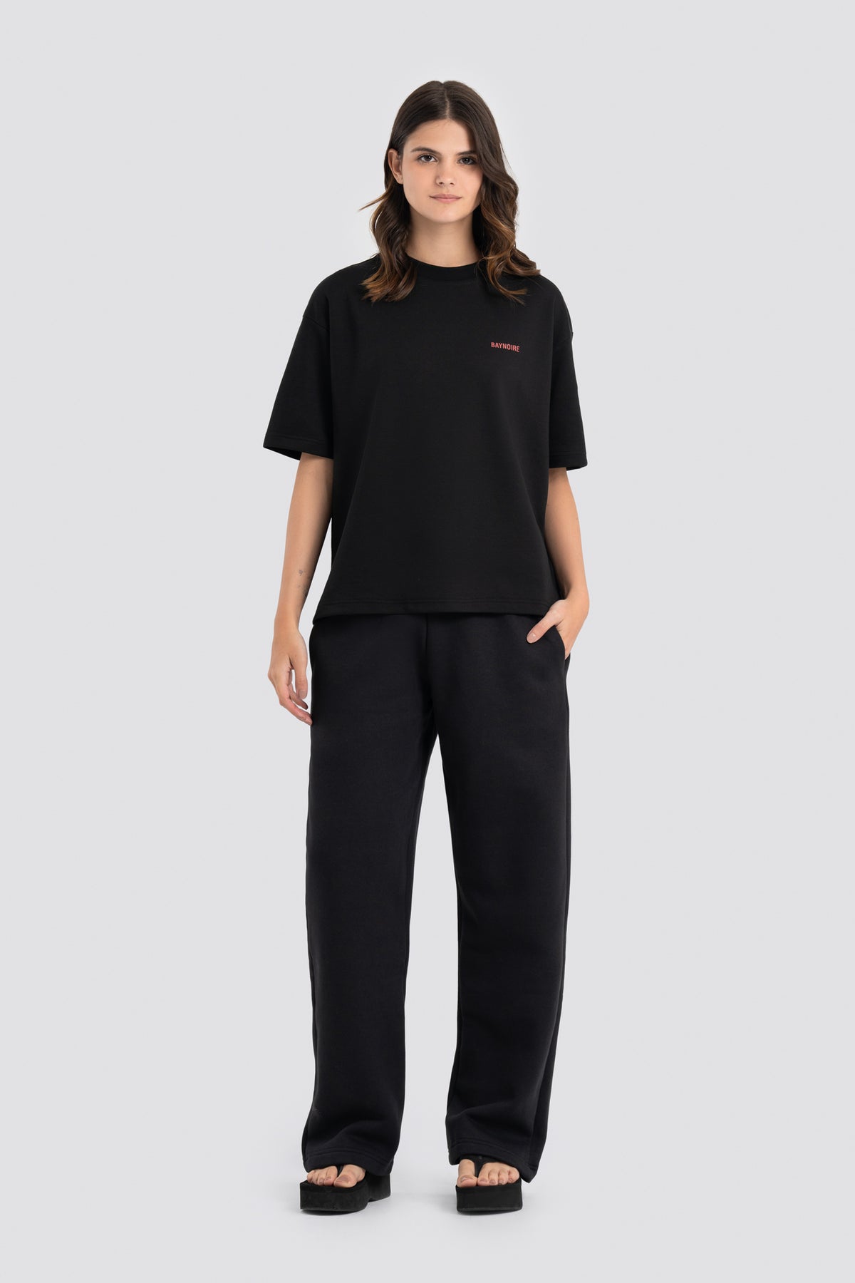01E Wide Leg Black Lightweight Sweatpants