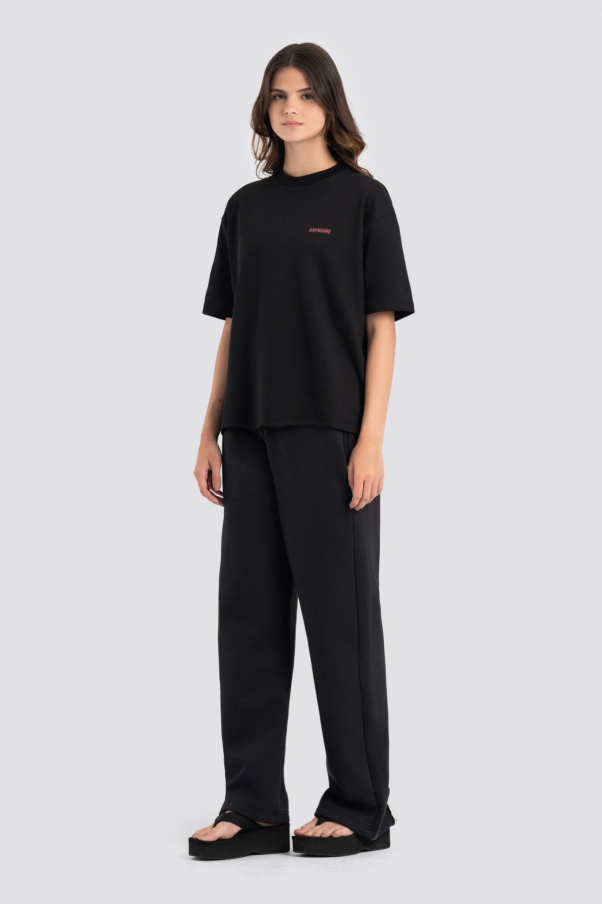 01E Wide Leg Black Lightweight Sweatpants