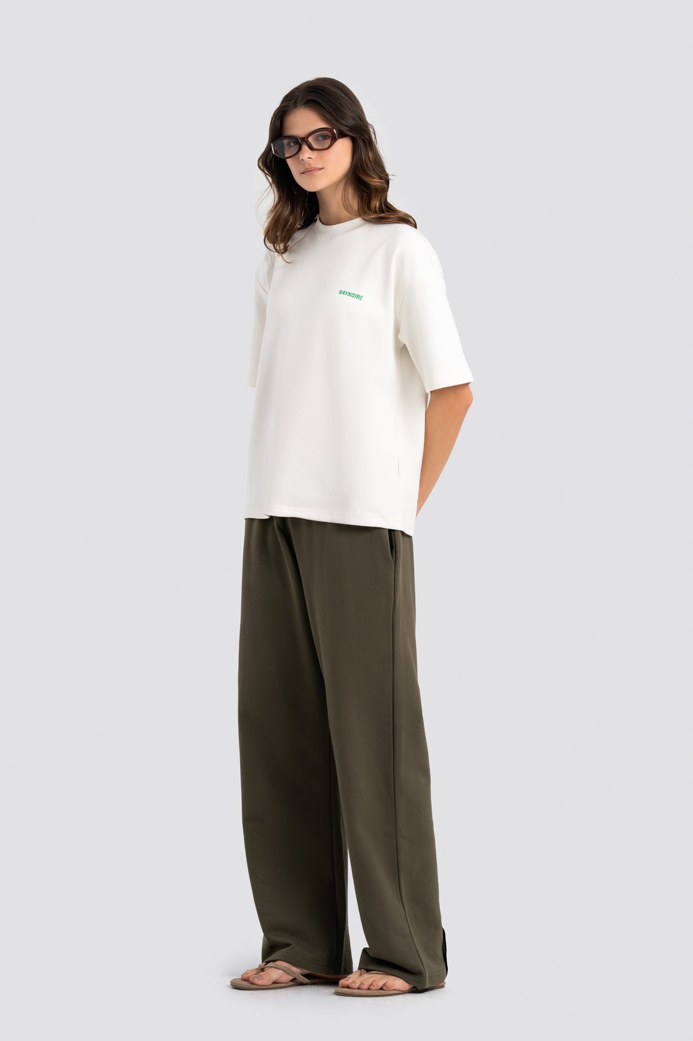 01E Wide Leg Olive Lightweight Sweatpants