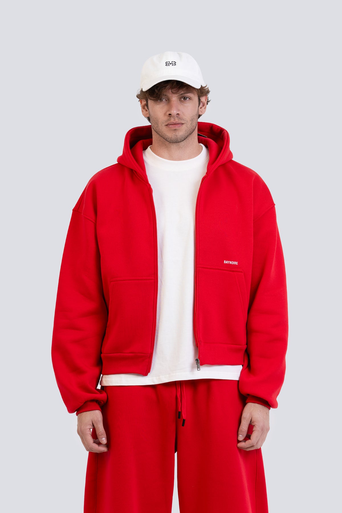 02P Oversized Red Zipped Hoodie