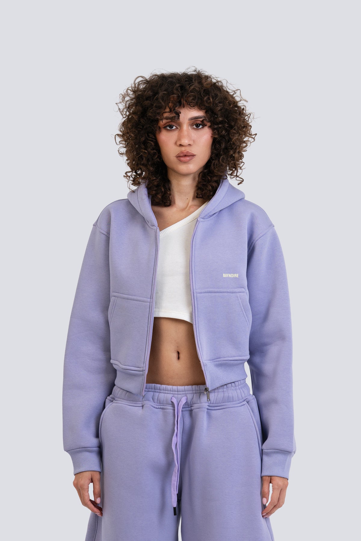 02P Oversized Lilac Cropped Zipped Hoodie