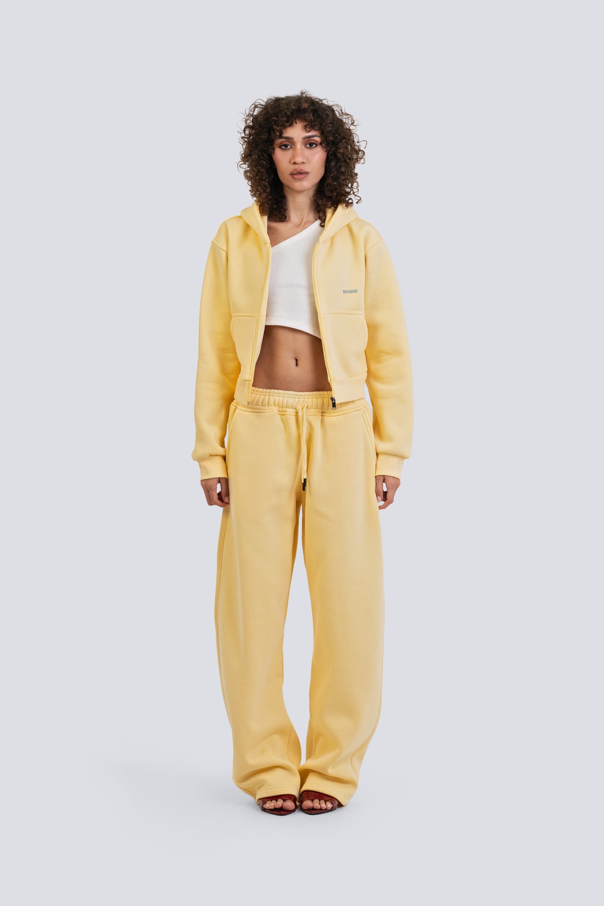 02P Oversized Yellow Cropped Zipped Hoodie