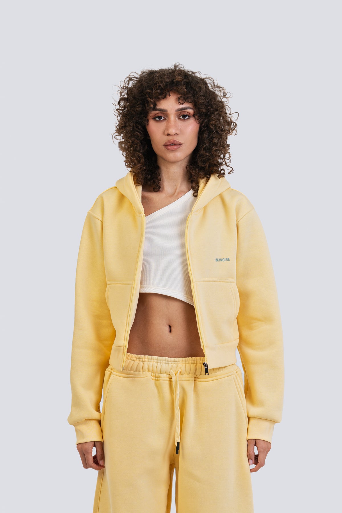 02P Oversized Yellow Cropped Zipped Hoodie