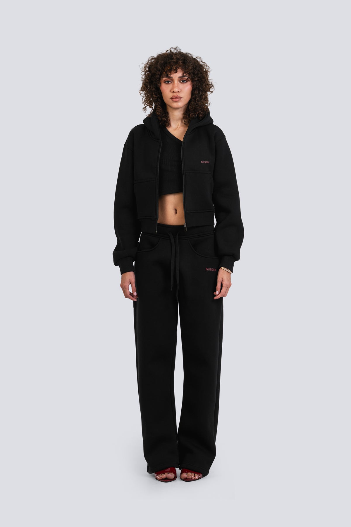02P Oversized Black Cropped Zipped Hoodie