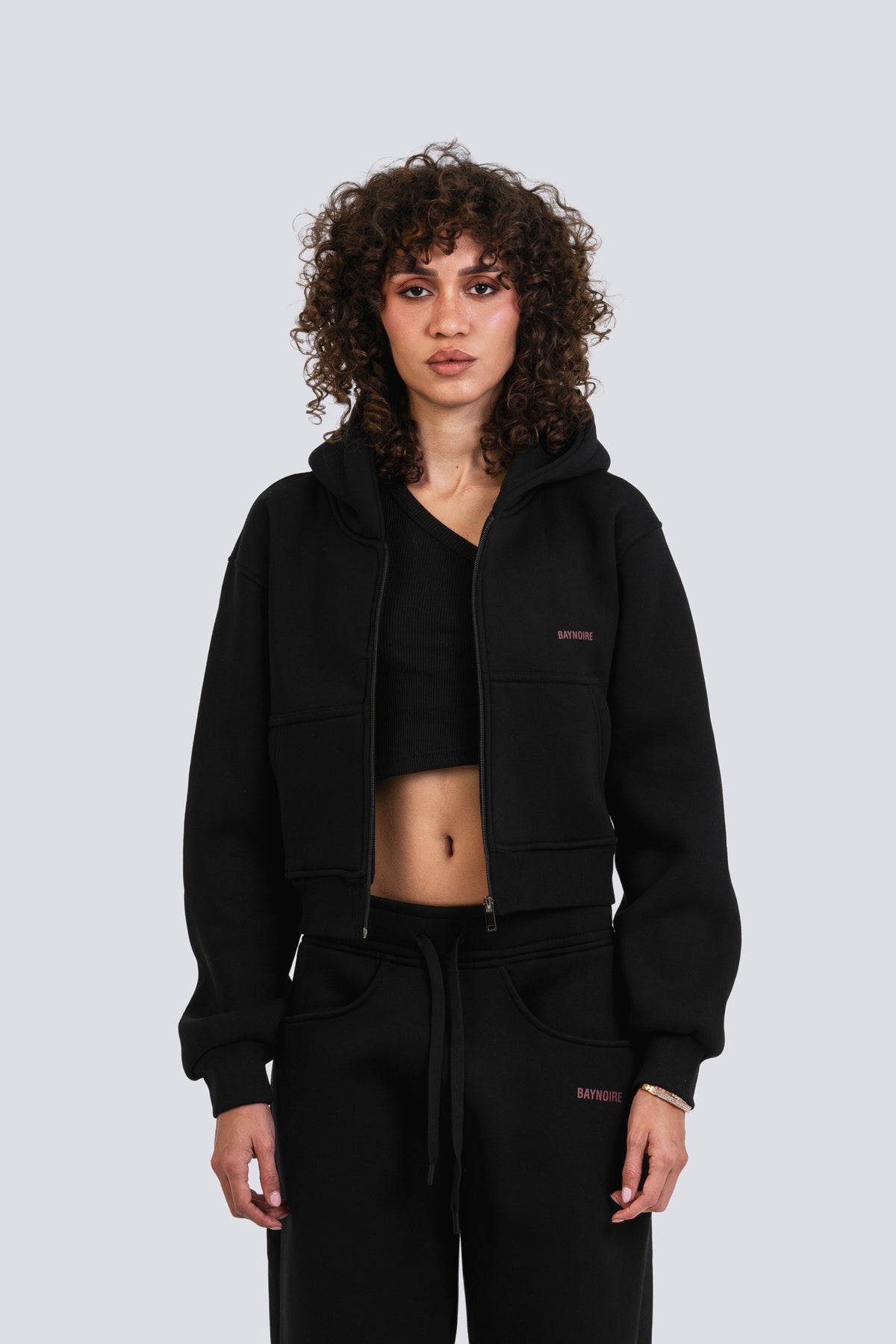 02P Oversized Black Cropped Zipped Hoodie