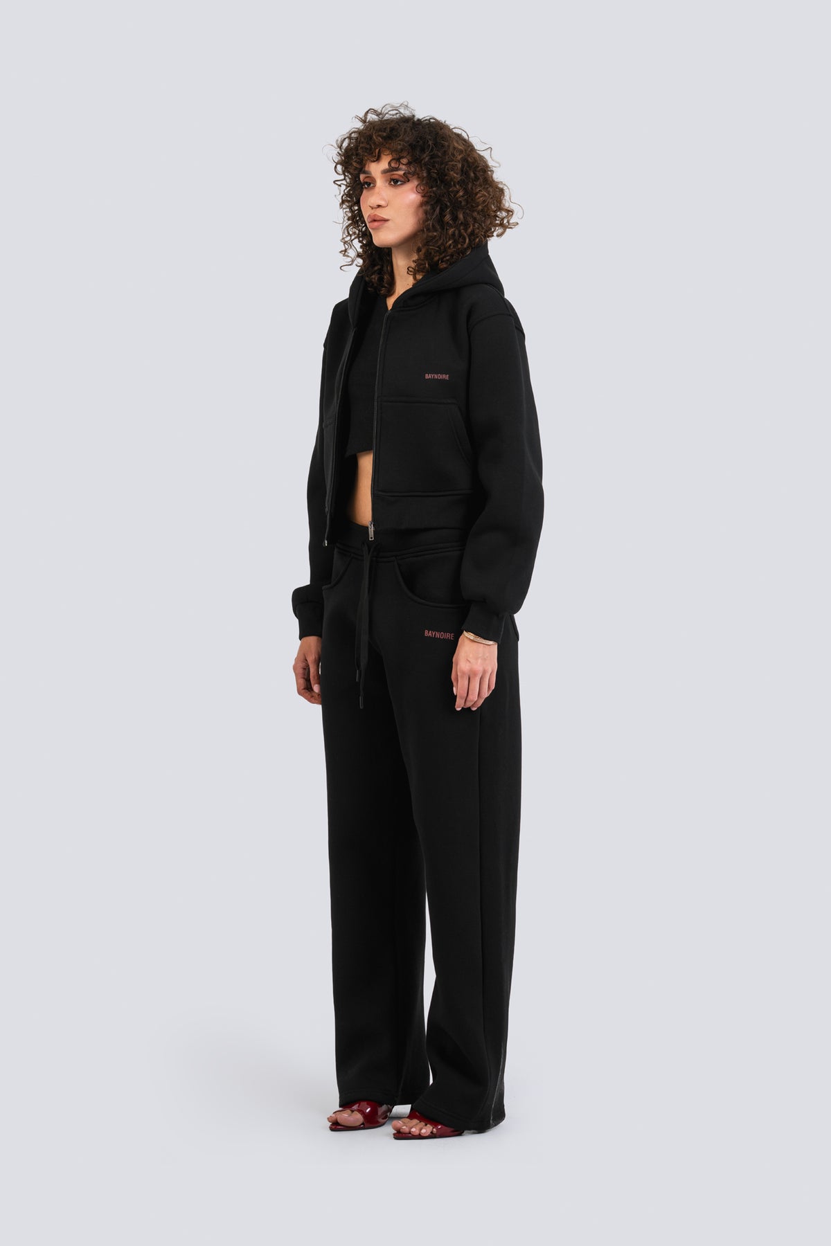 02P Oversized Black Cropped Zipped Hoodie