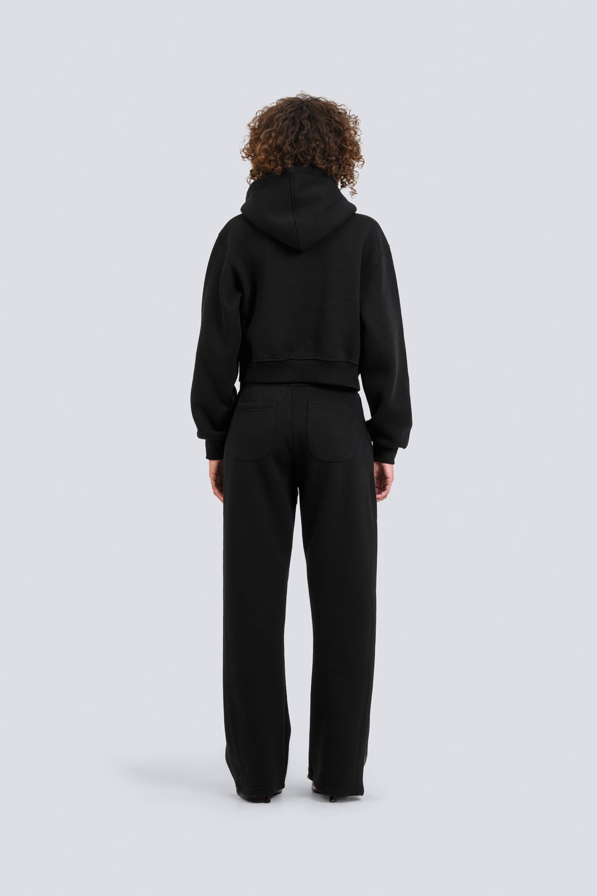 02P Oversized Black Cropped Zipped Hoodie