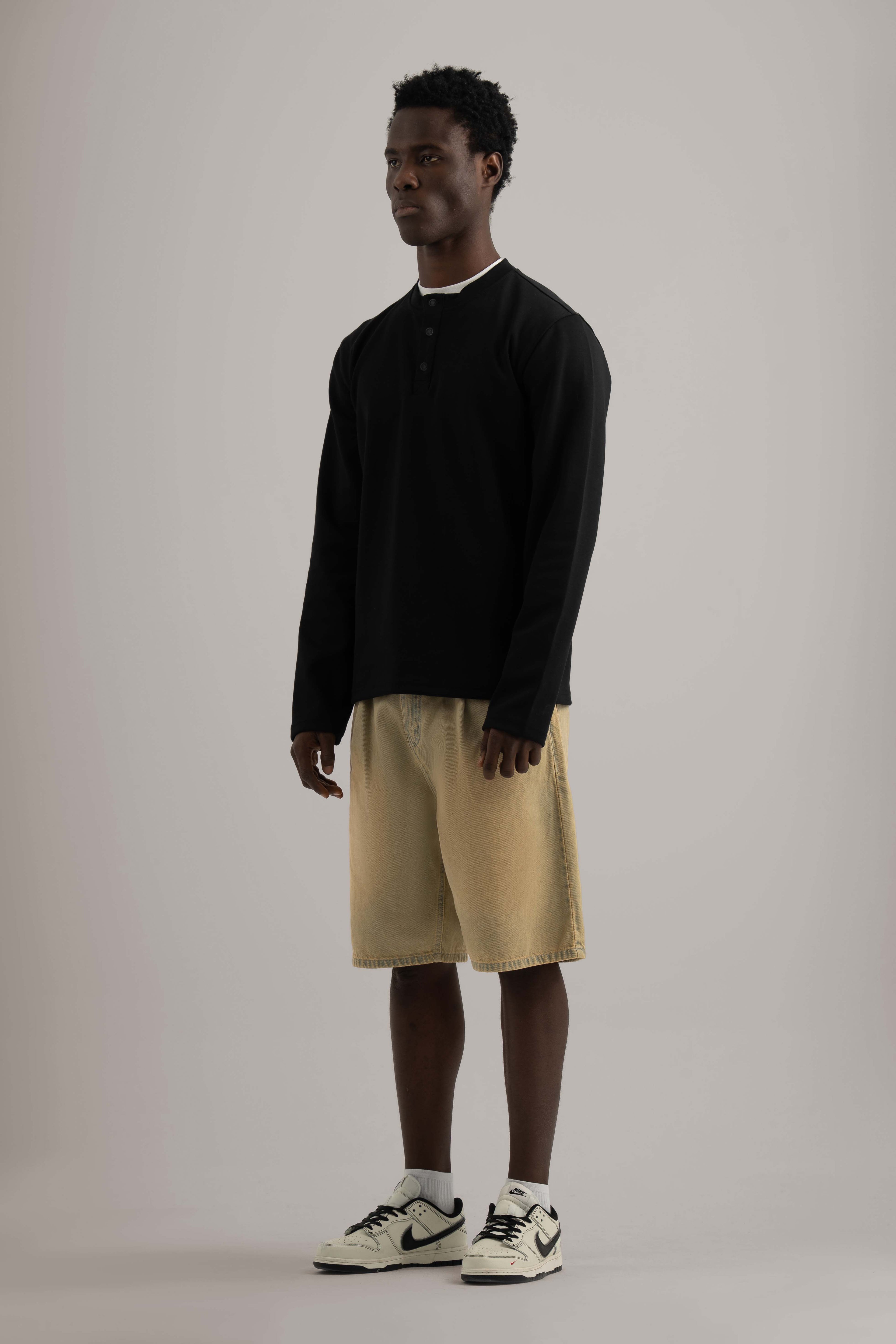 Black Henley Long Sleeve Shirt