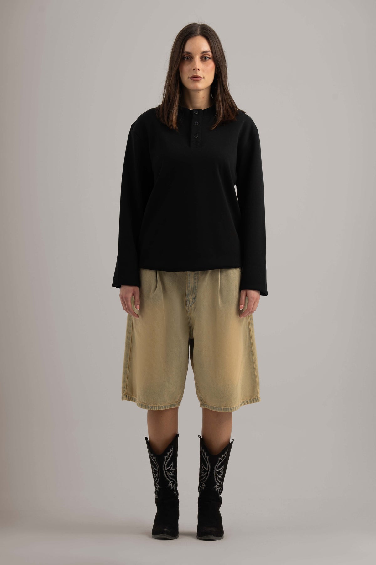 Black Henley Long Sleeve Shirt