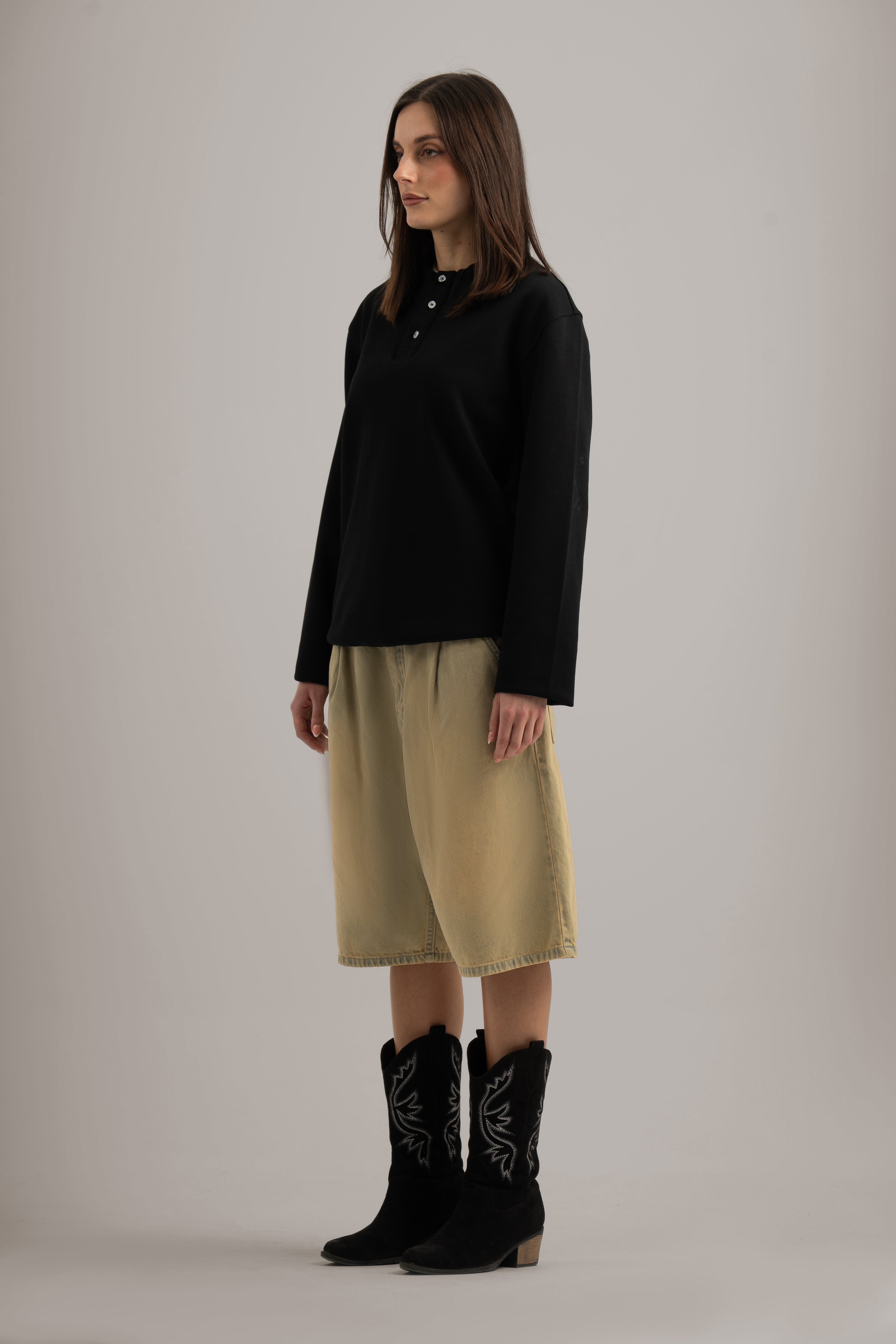 Black Henley Long Sleeve Shirt