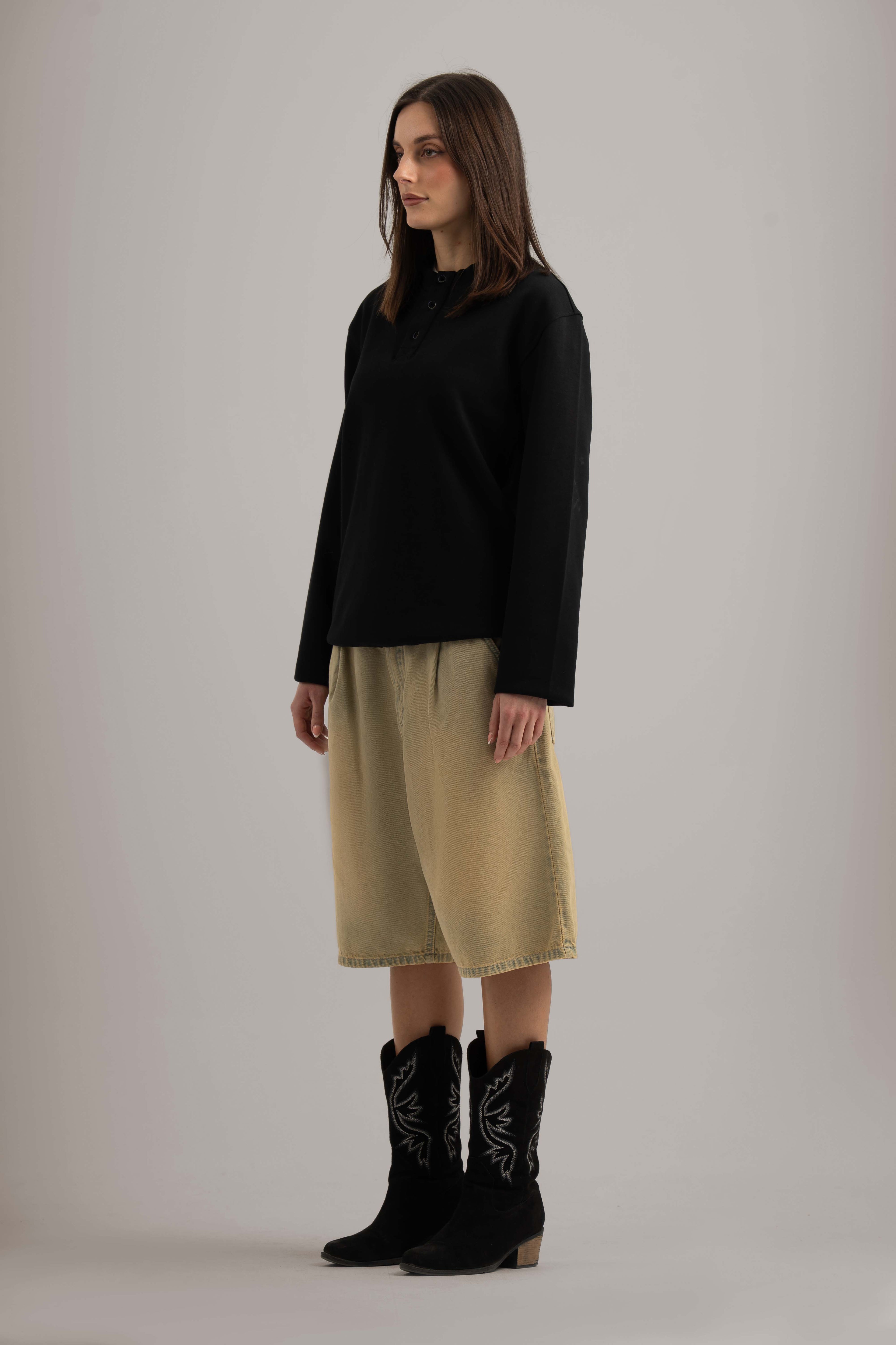 Black Henley Long Sleeve Shirt