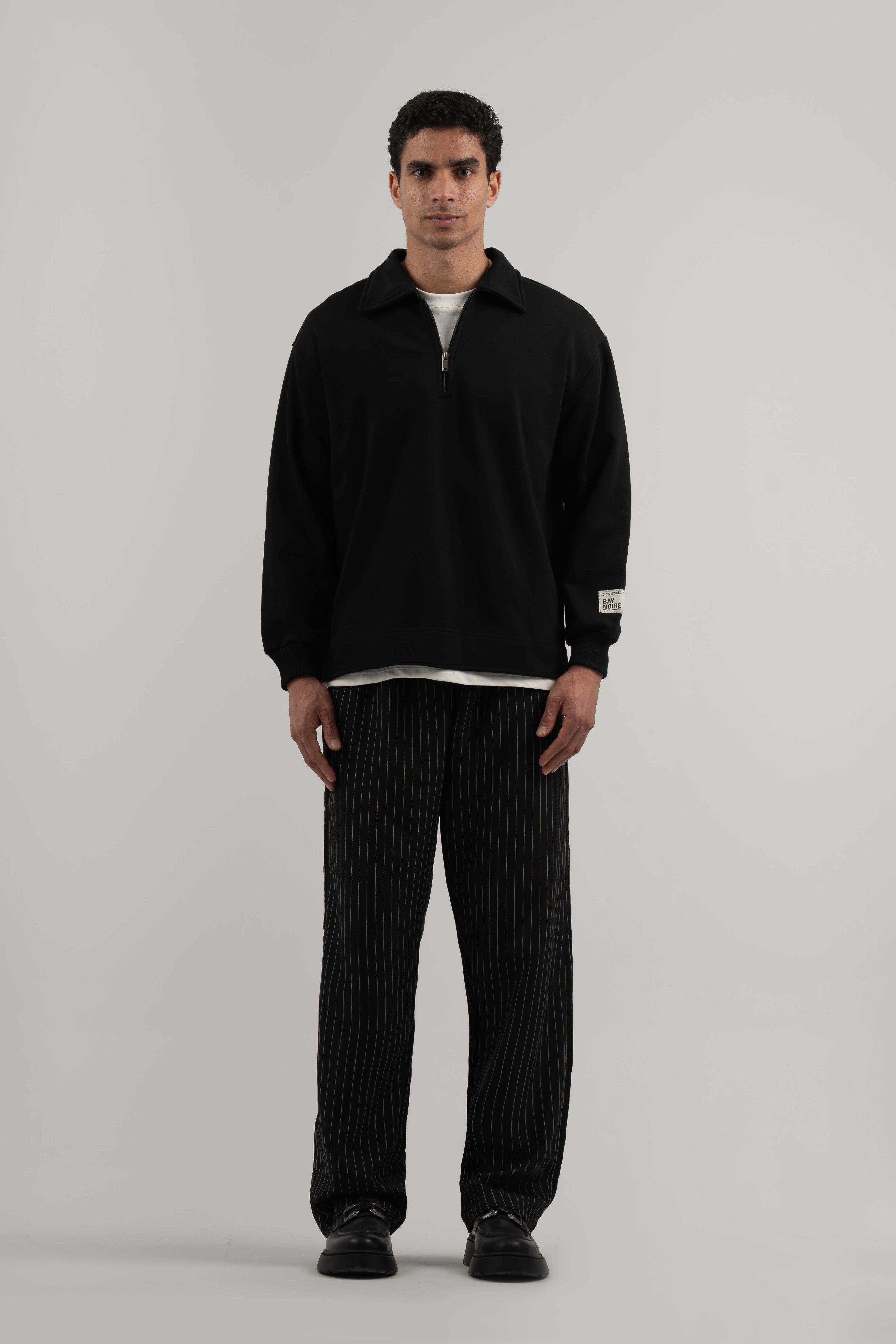 Black Polo Q-Zipper Sweatshirt