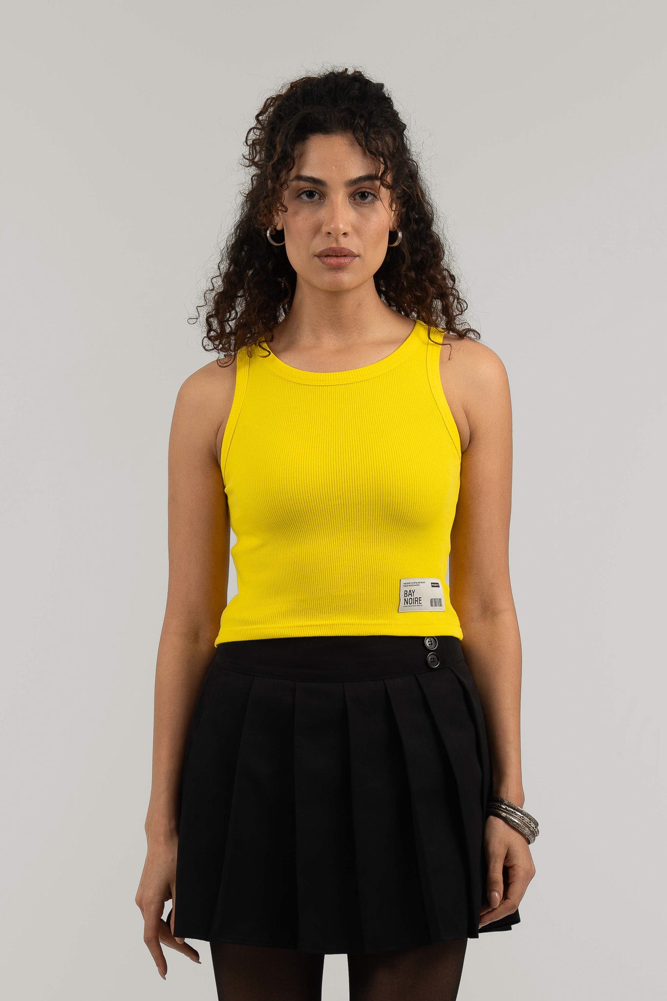 Yellow Ribbed Cropped Tank Top