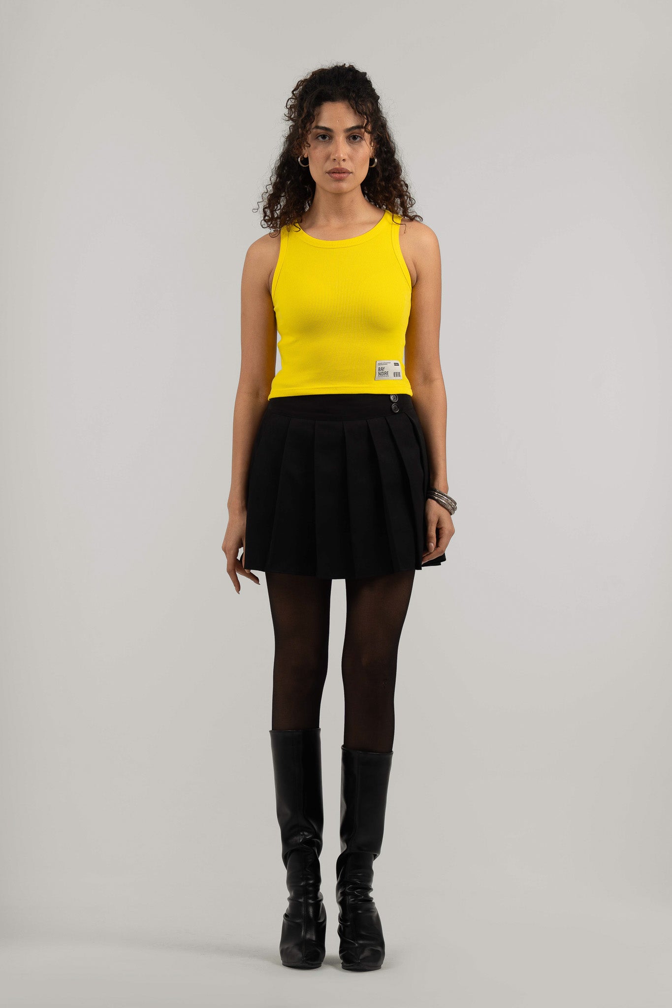 Yellow Ribbed Cropped Tank Top