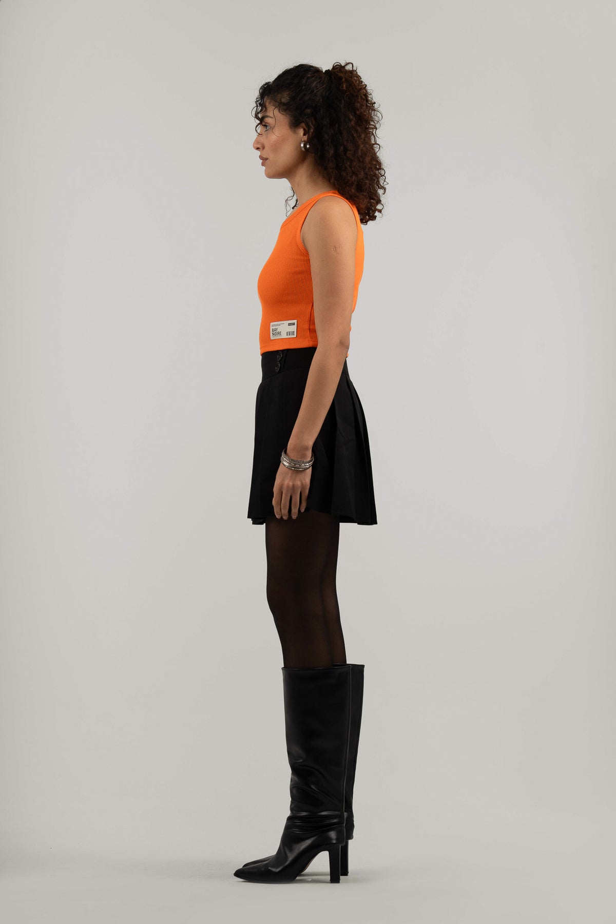 Orange Ribbed Cropped Tank Top
