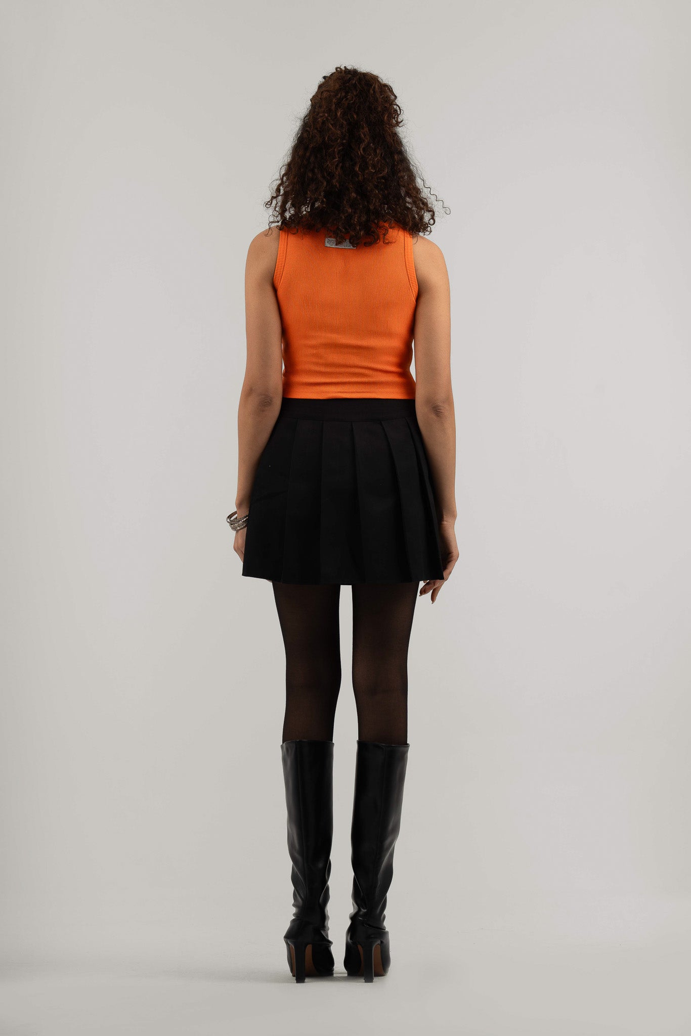 Orange Ribbed Cropped Tank Top