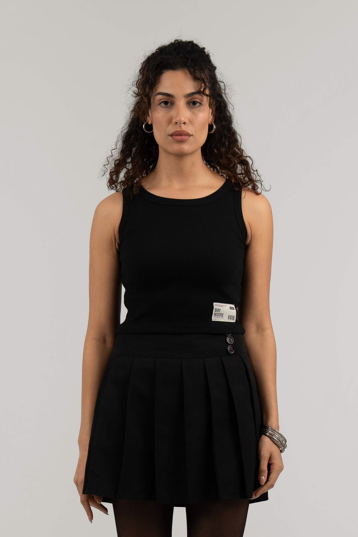 Black Ribbed Cropped Tank Top