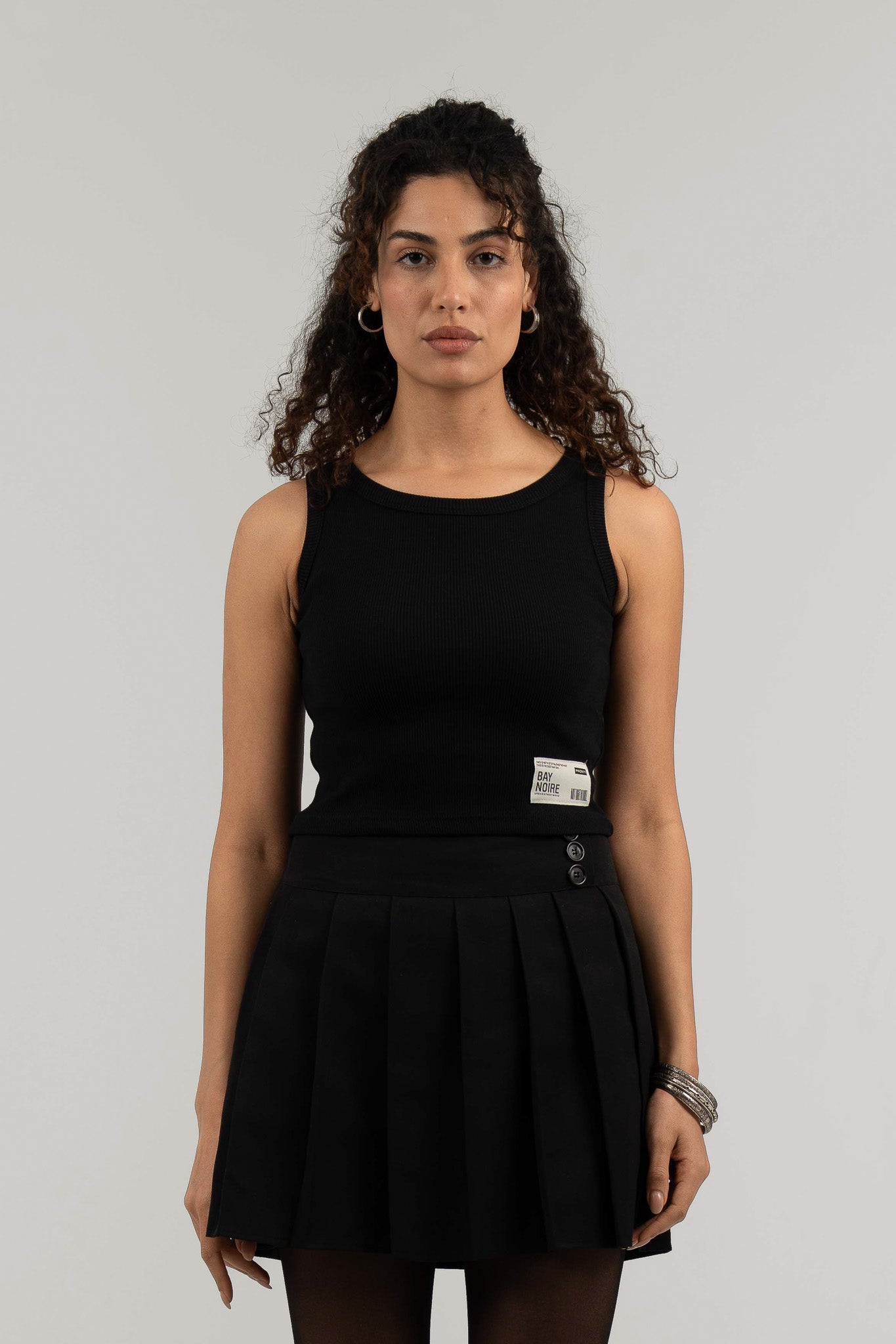 Black Ribbed Cropped Tank Top