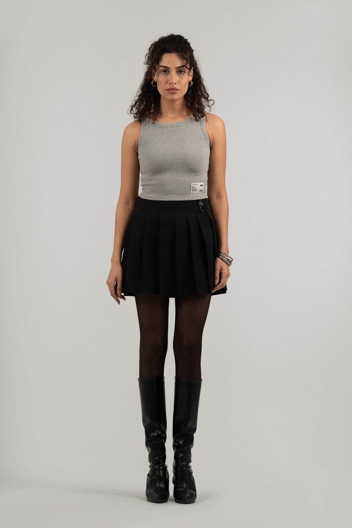 Grey Ribbed Cropped Tank Top