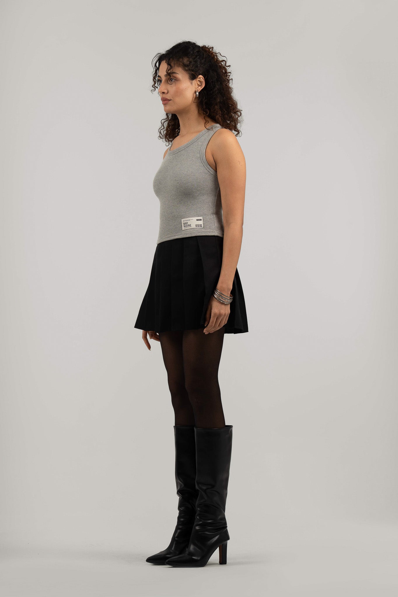 Grey Ribbed Cropped Tank Top