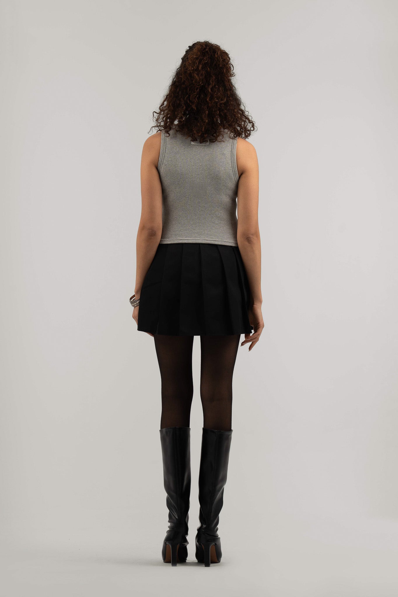 Grey Ribbed Cropped Tank Top
