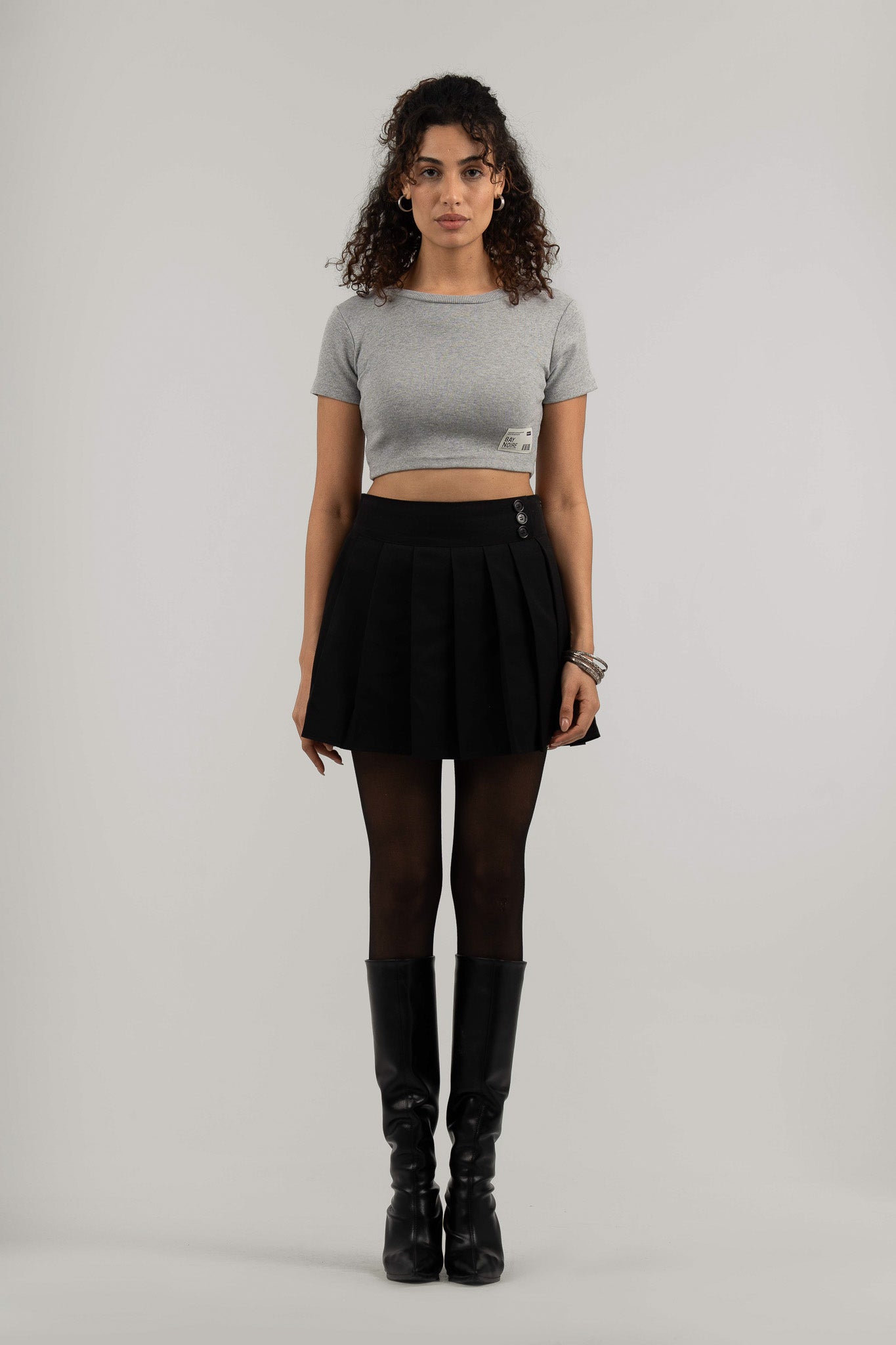 Grey Ribbed Cropped T-Shirt