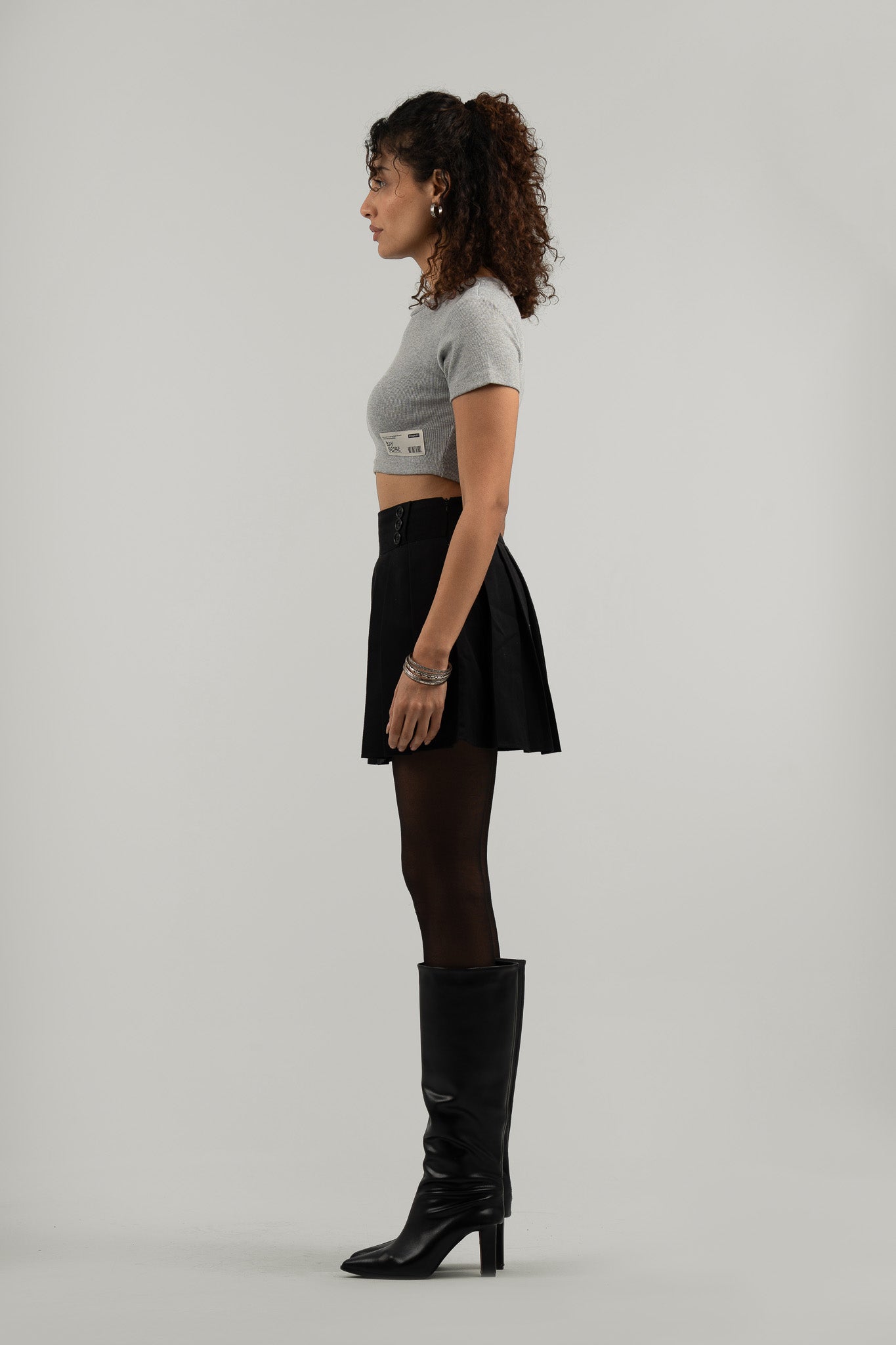 Grey Ribbed Cropped T-Shirt