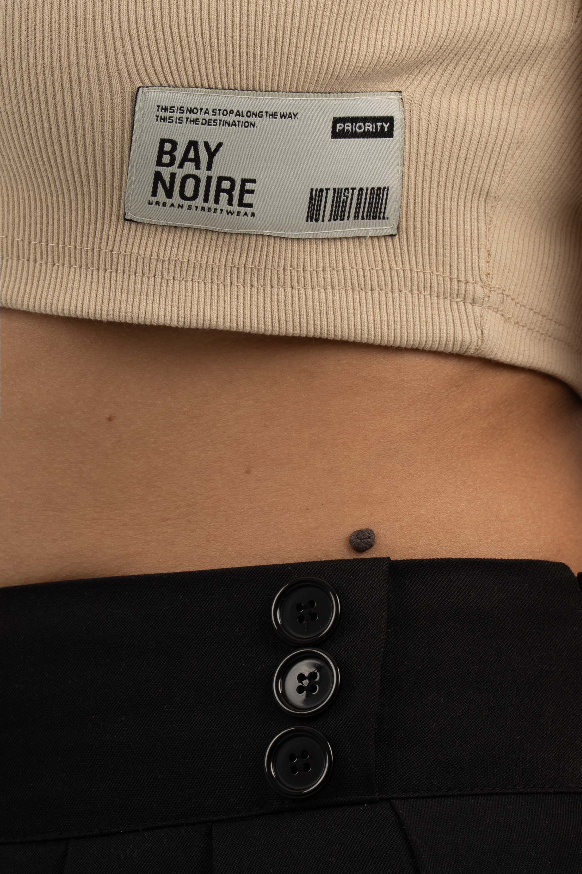 Beige Ribbed Cropped T-Shirt