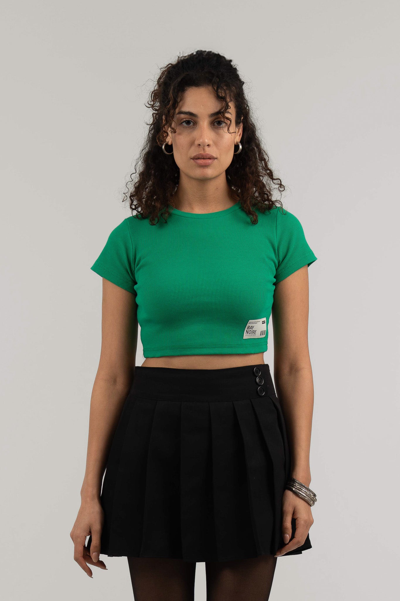 Green Ribbed Cropped T-Shirt