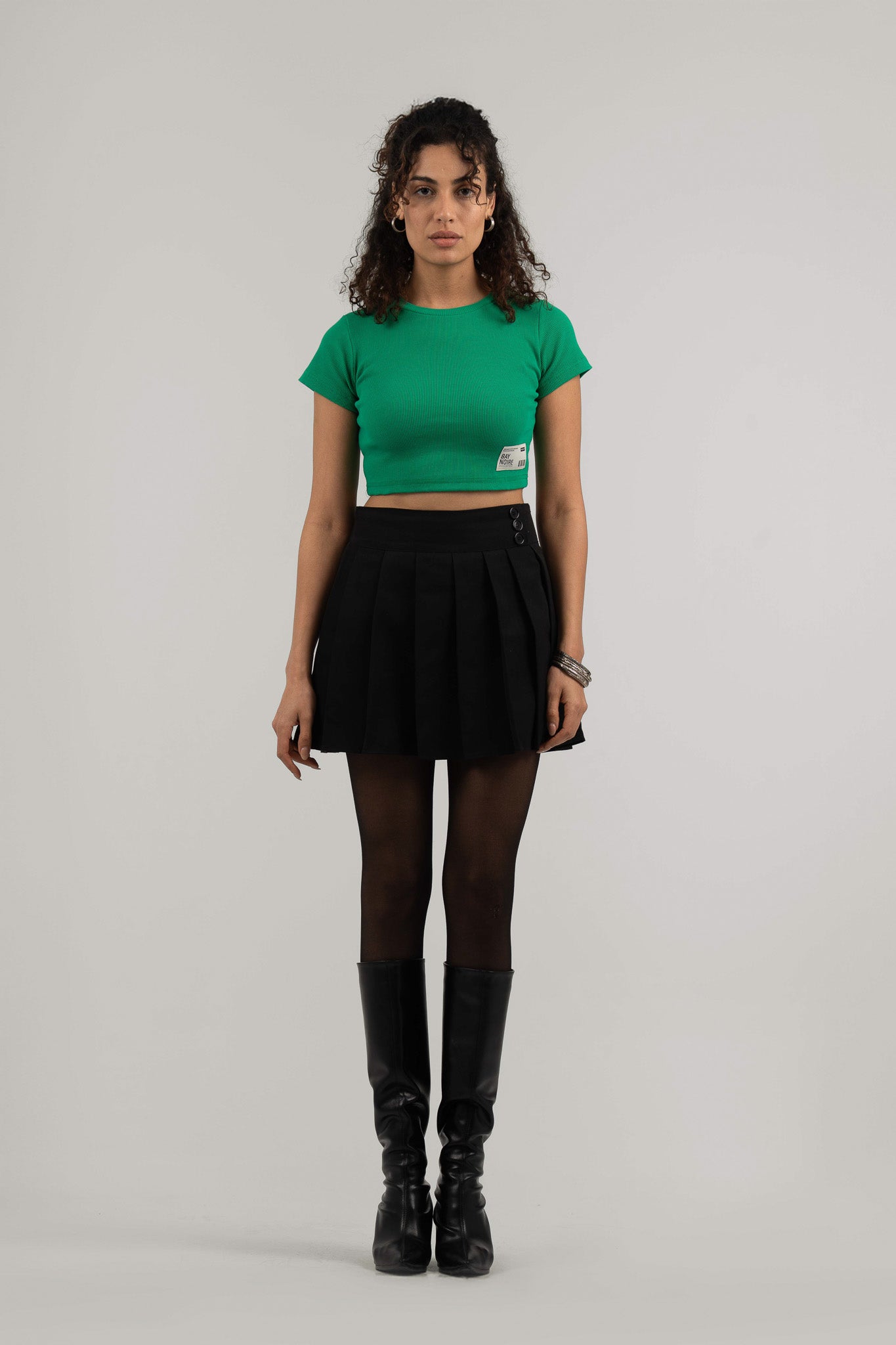 Green Ribbed Cropped T-Shirt