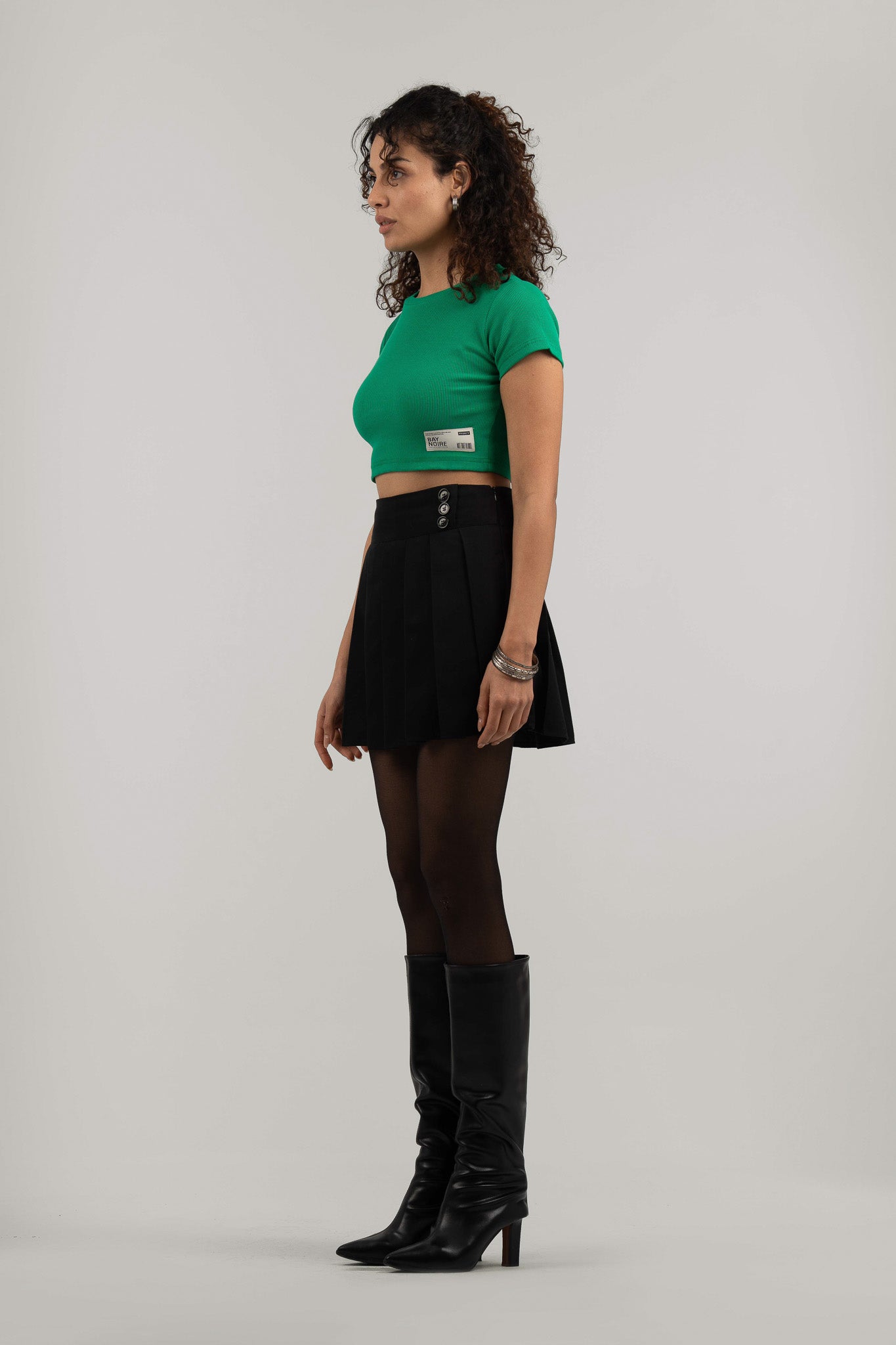 Green Ribbed Cropped T-Shirt