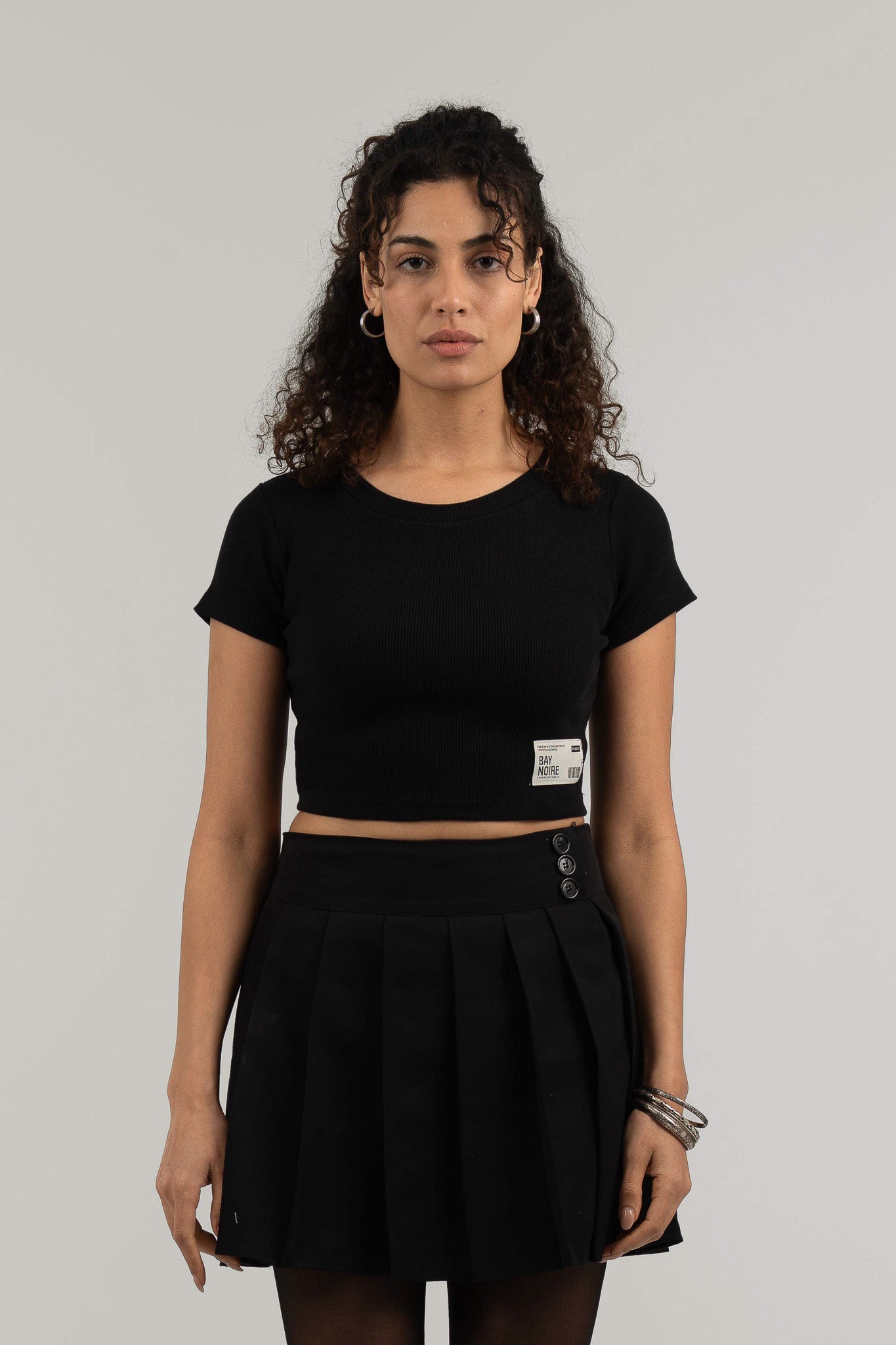 Black Ribbed Cropped T-Shirt