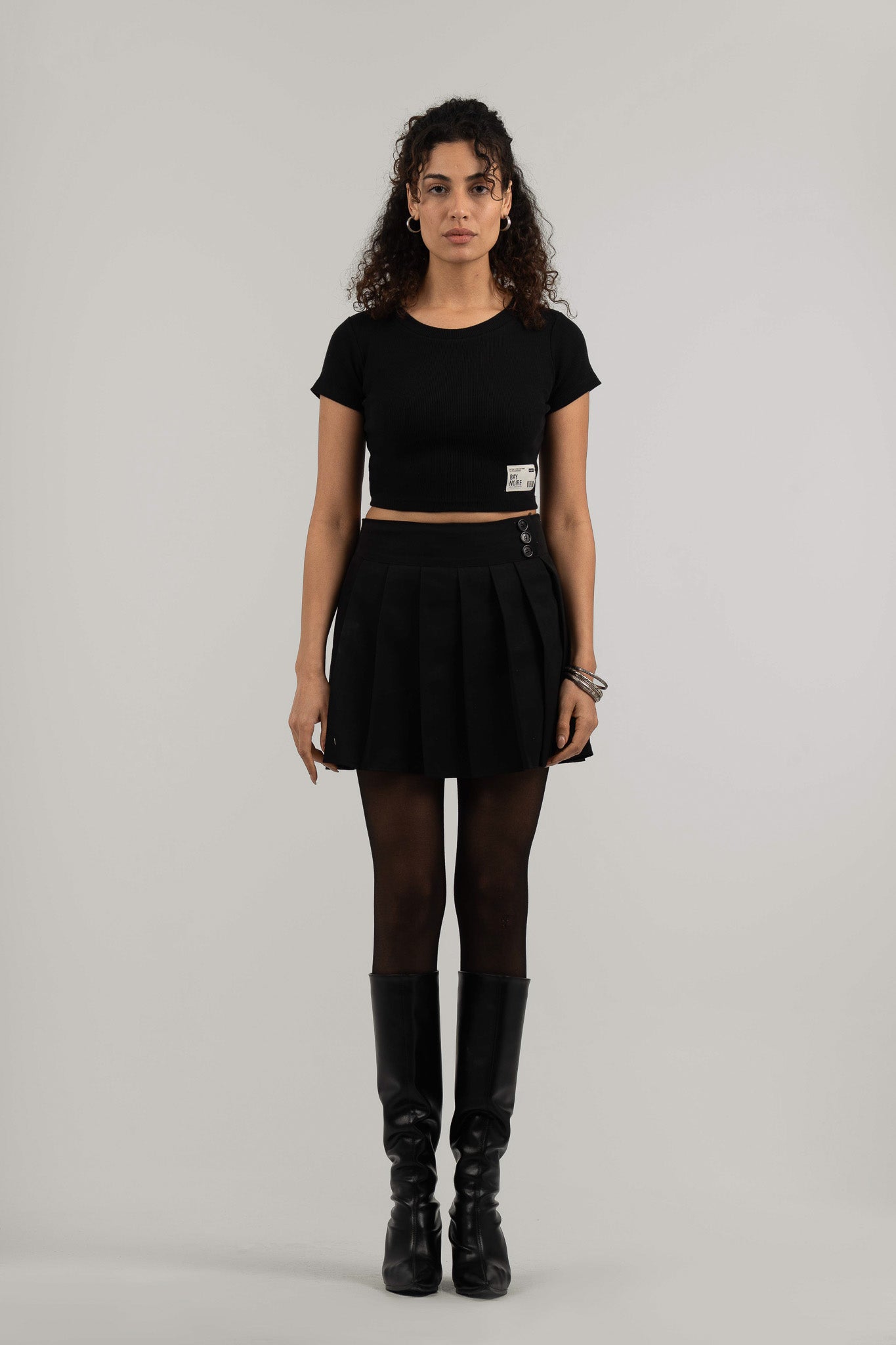 Black Ribbed Cropped T-Shirt