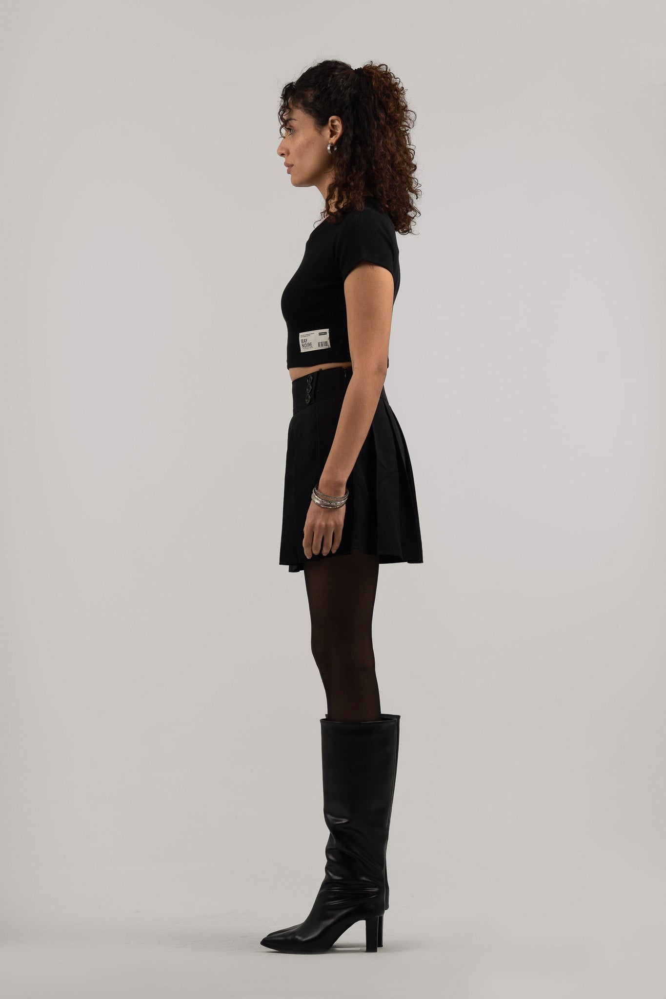 Black Ribbed Cropped T-Shirt