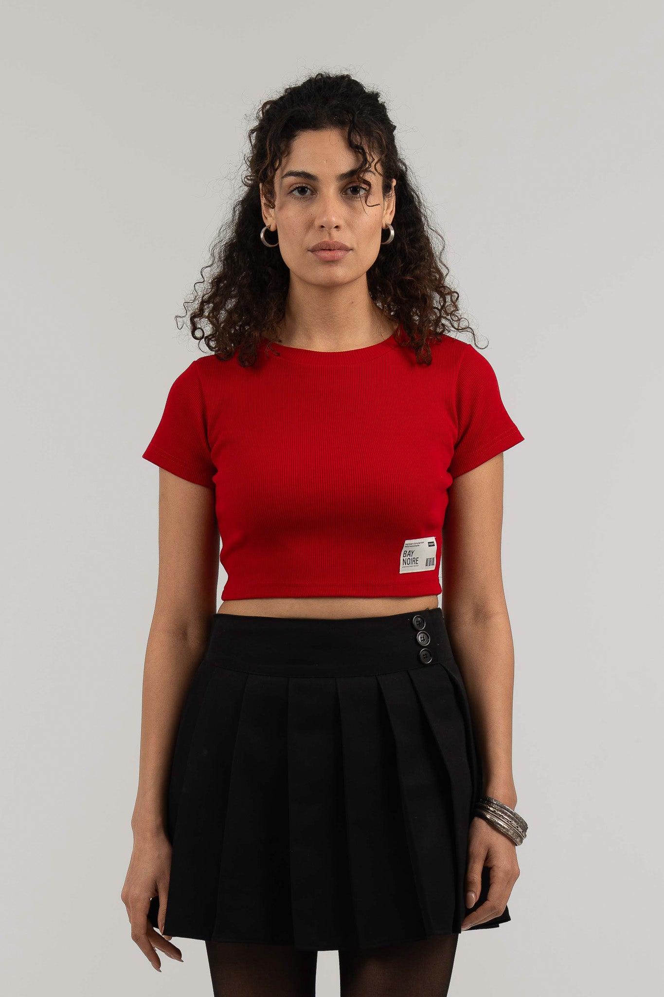 Red Ribbed Cropped T-Shirt