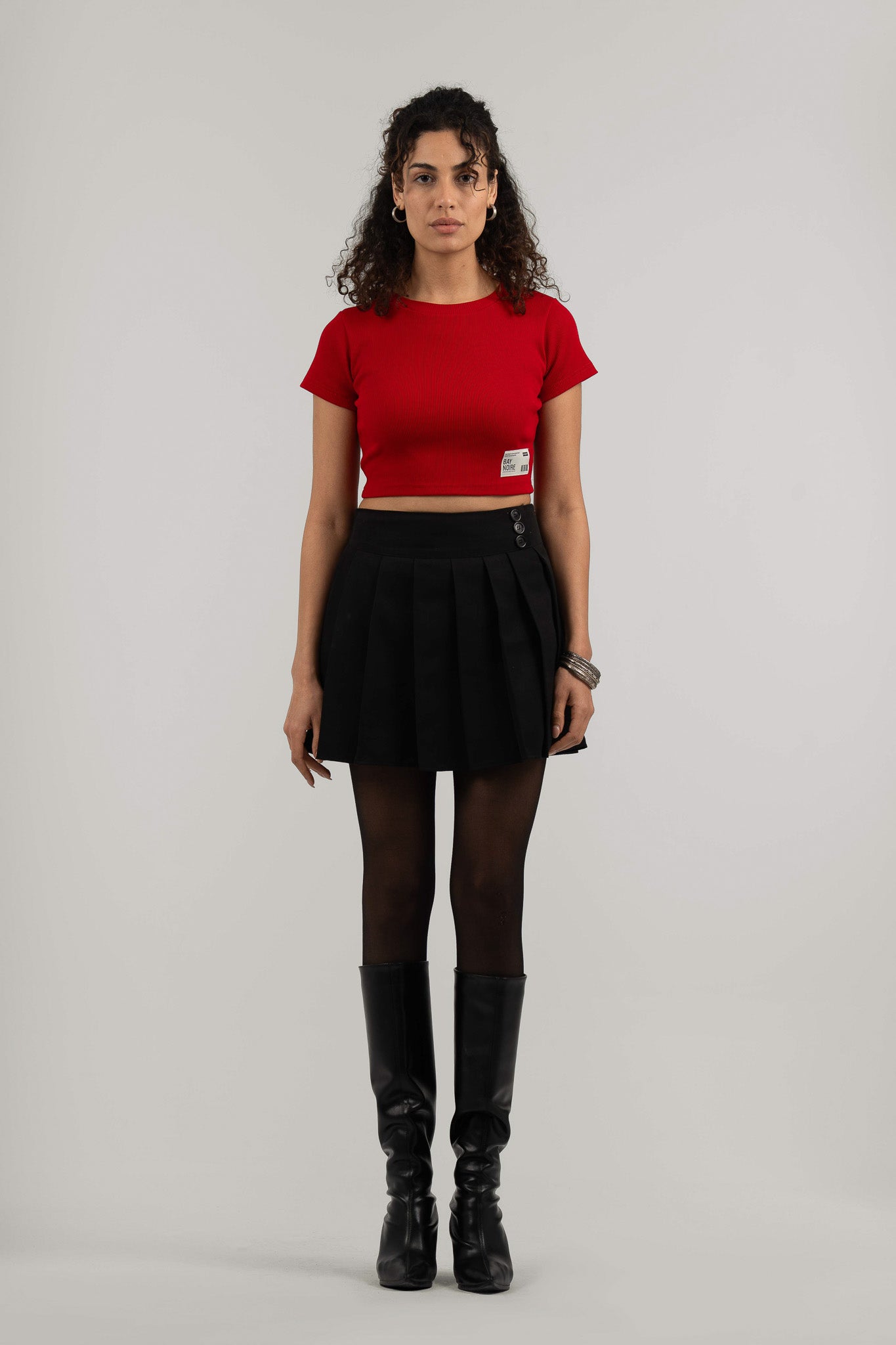 Red Ribbed Cropped T-Shirt