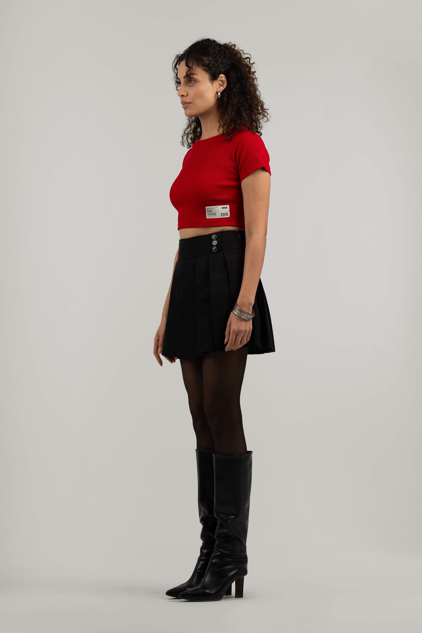 Red Ribbed Cropped T-Shirt