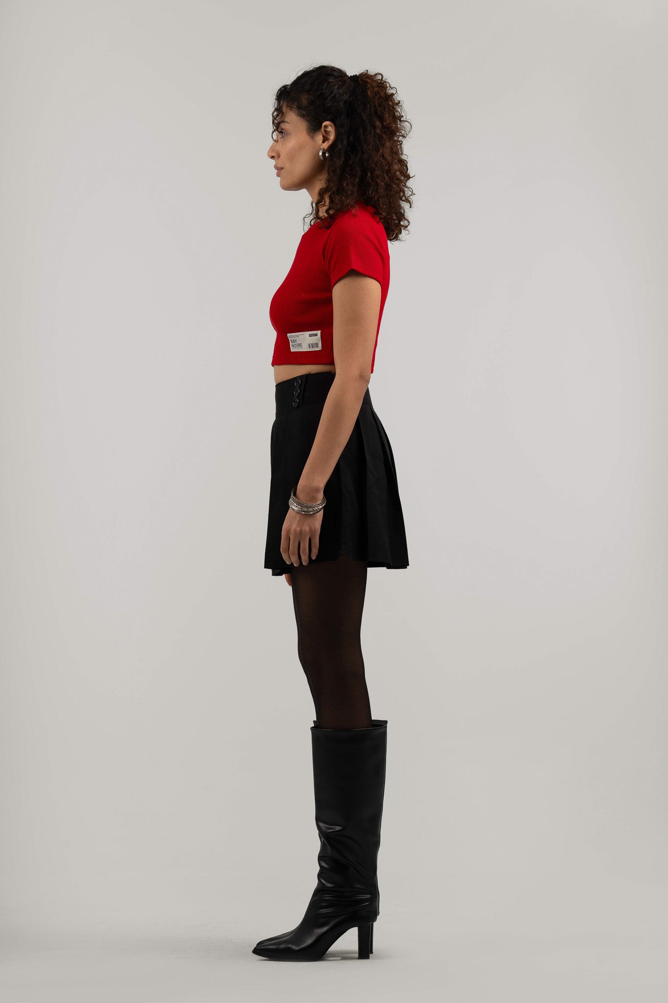 Red Ribbed Cropped T-Shirt