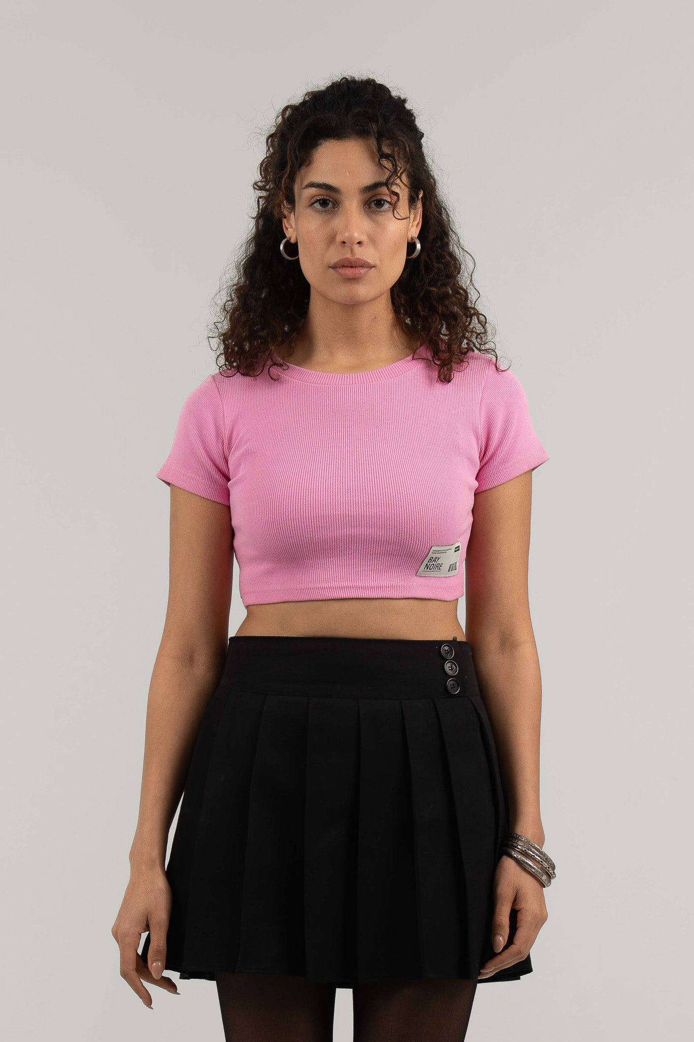 Pink Ribbed Cropped T-Shirt