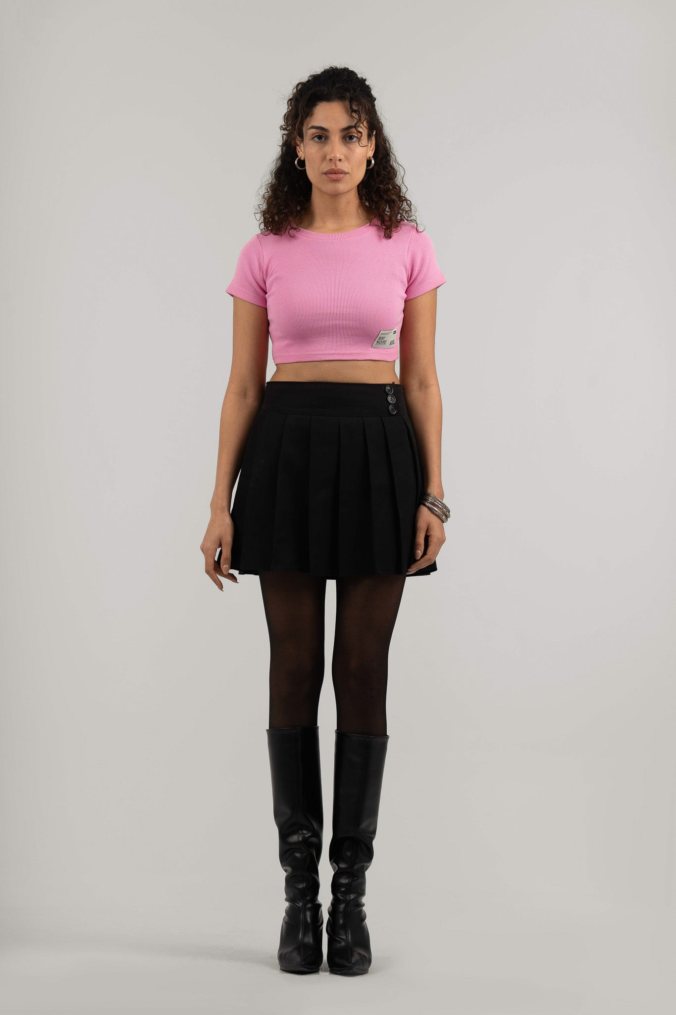 Pink Ribbed Cropped T-Shirt