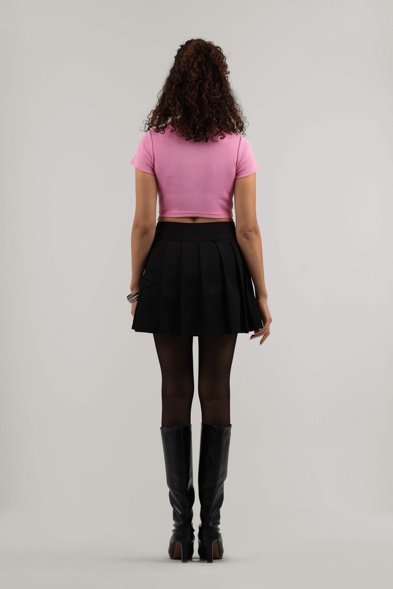 Pink Ribbed Cropped T-Shirt